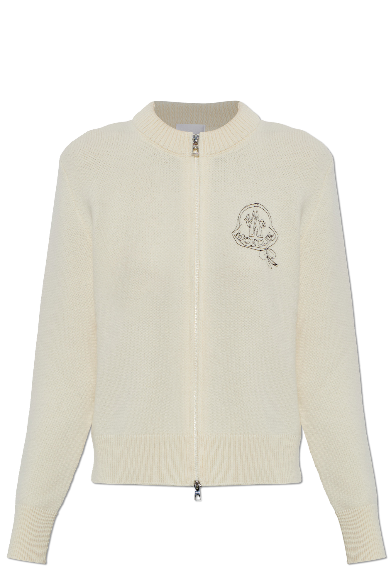 Moncler Wełniany Kardigan Z Wyszytym Logo, Kobiety, Kremowy