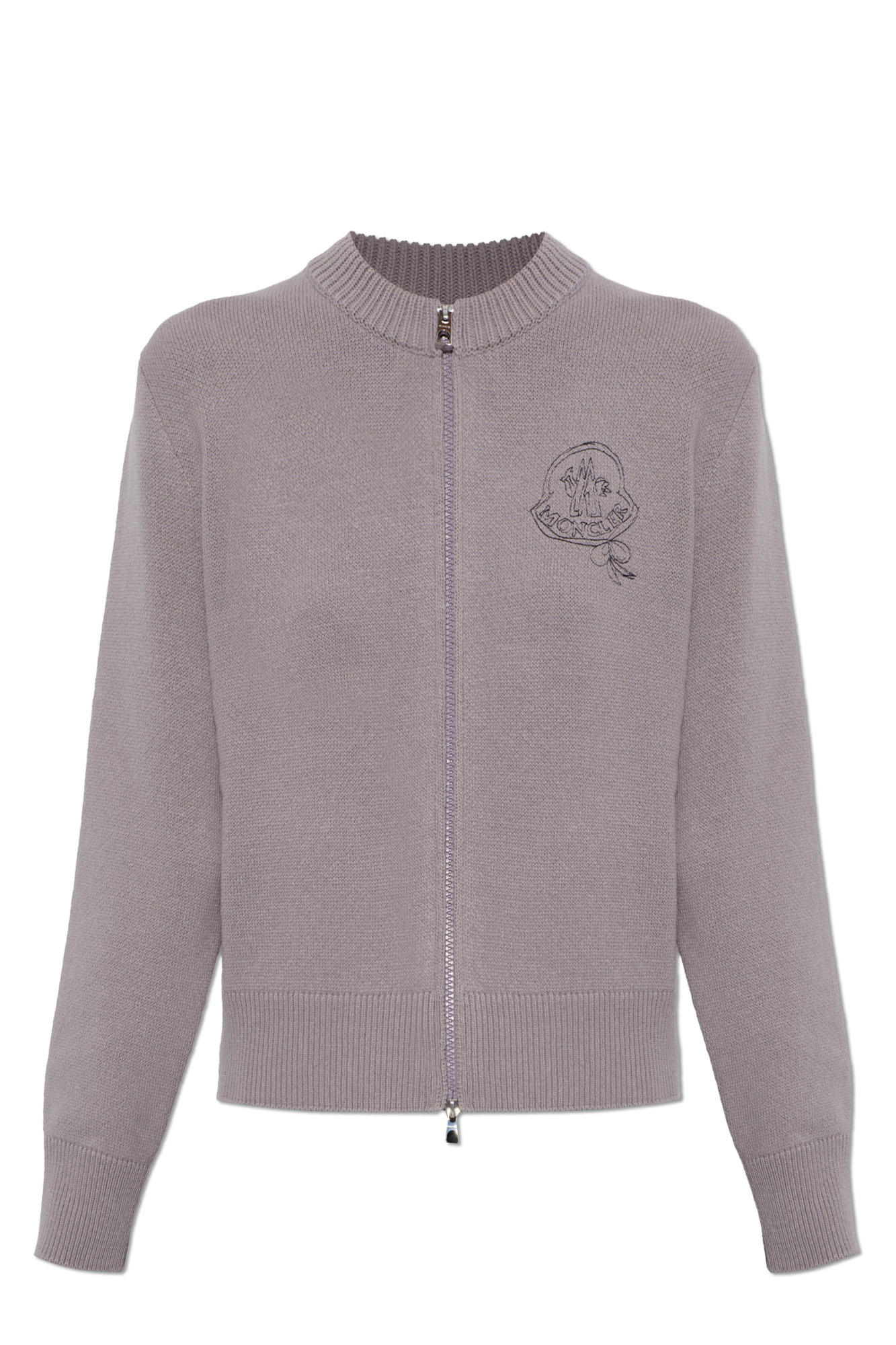 Moncler Wełniany Kardigan Z Wyszytym Logo, Kobiety, Fioletowy