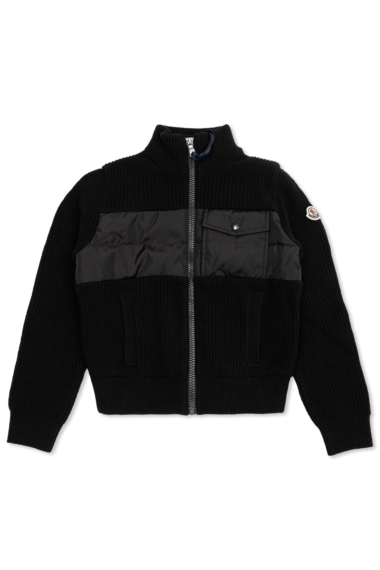 Moncler Enfant Wełniany Kardigan Z Naszywką Logo, Unisex, Czarny