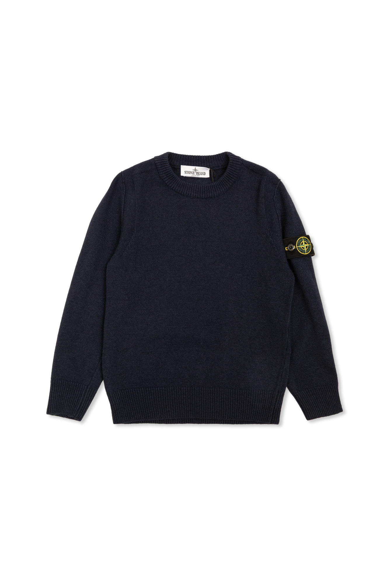 Stone Island Junior Sweter Z Odpinaną Naszywką Na Rękawie, Unisex, Granatowy