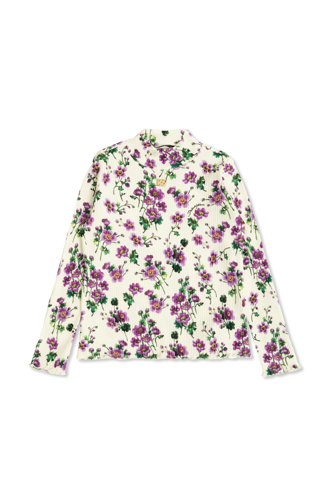 Dolce & Gabbana Kids Prążkowany Top Z Motywem Kwiatowym, Unisex, Kremowy