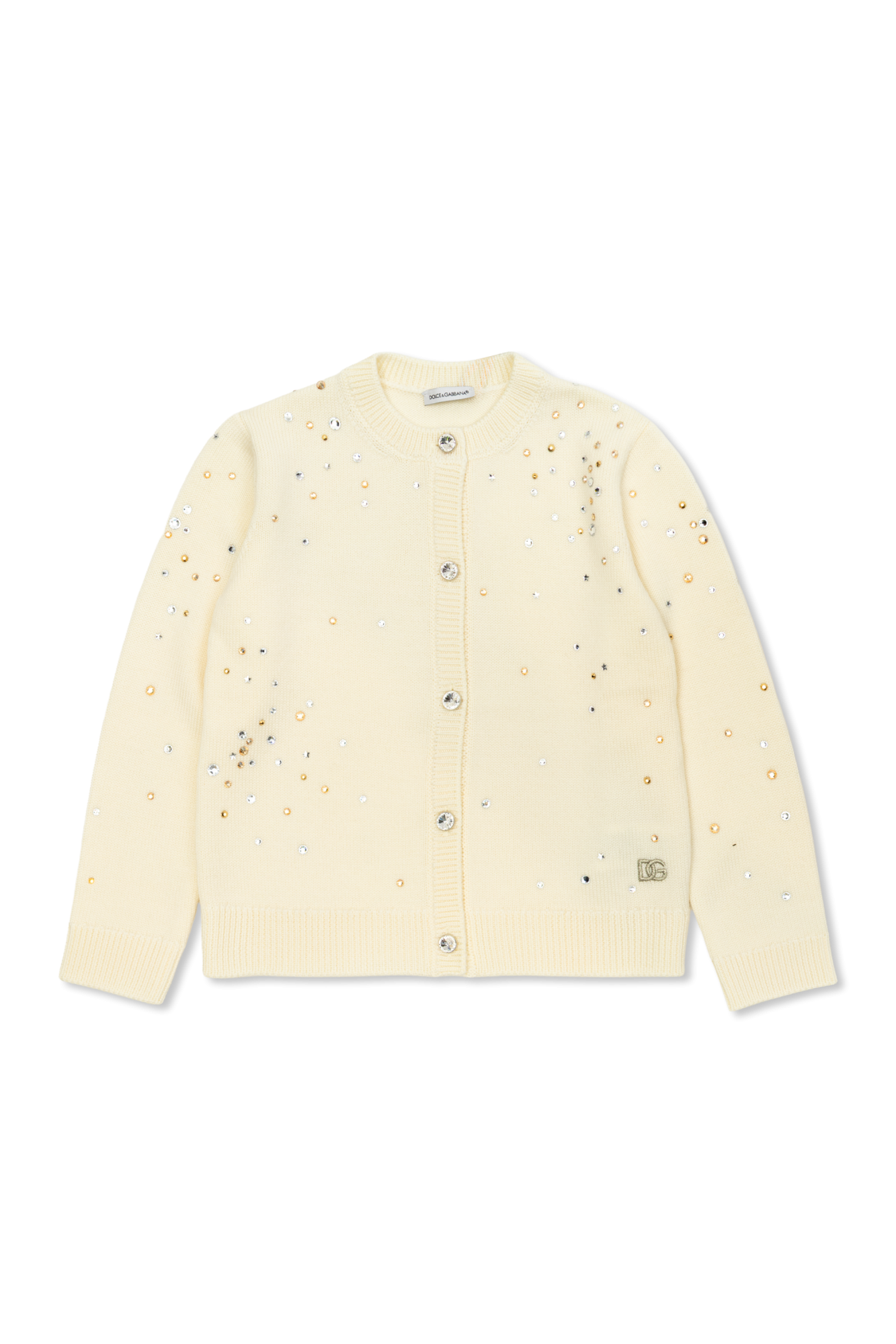 Dolce & Gabbana Kids Kardigan Z Połyskującymi Kryształami, Unisex, Kremowy