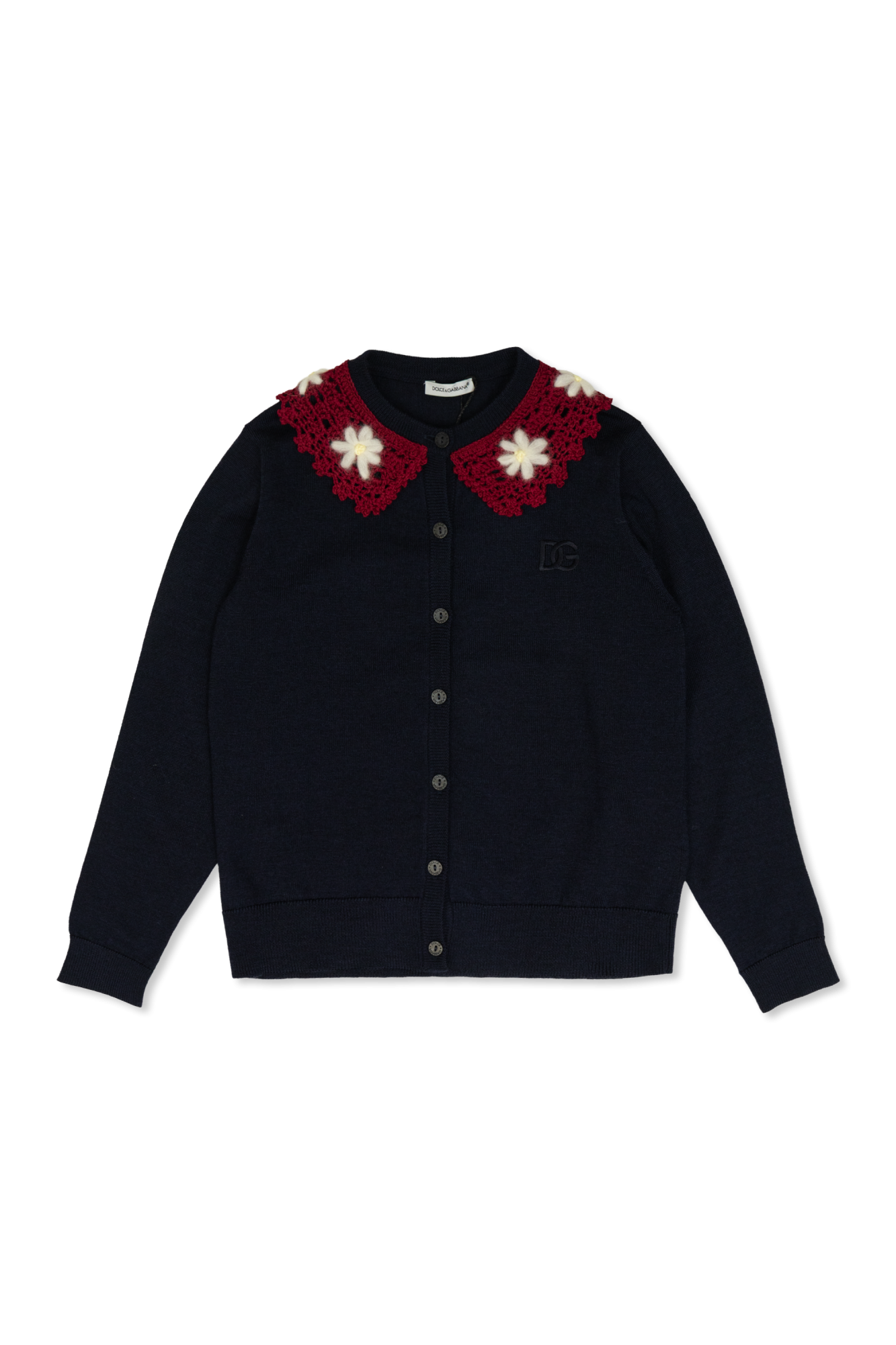 Dolce & Gabbana Kids Kardigan Z Koronkowym Kołnierzem, Unisex, Granatowy