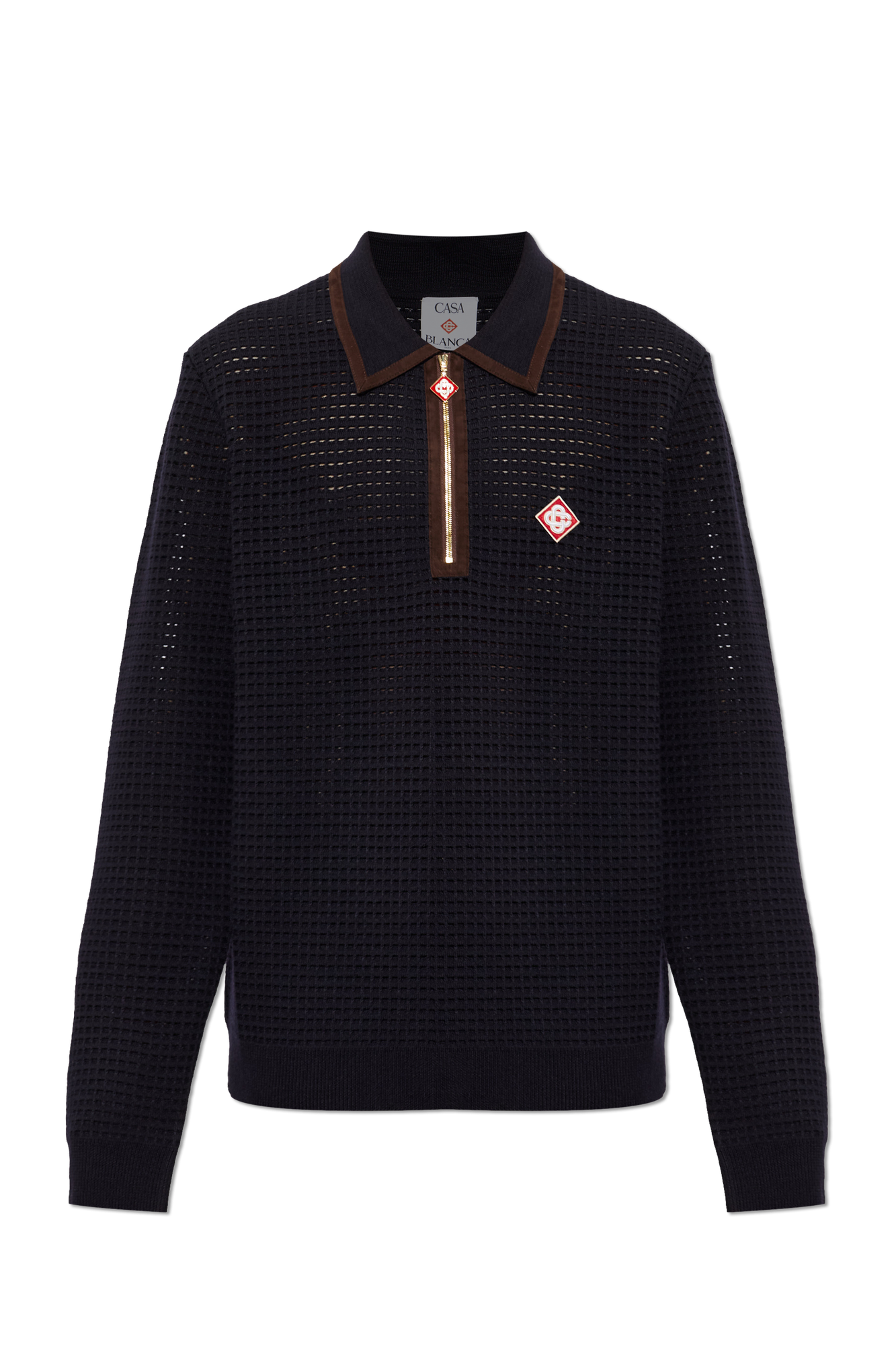 Casablanca Wełniane Polo Z Naszywką Z Logo, Mężczyźni, Granatowy