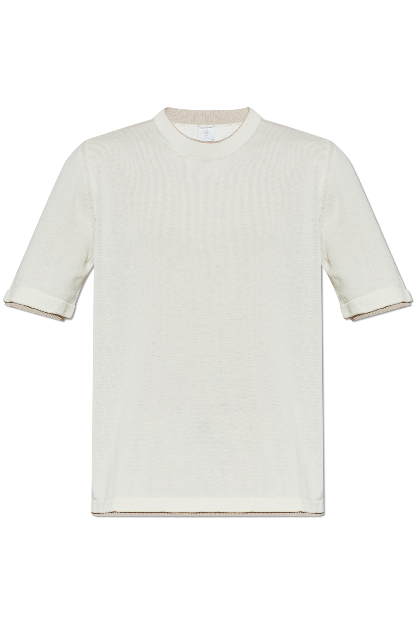 Eleventy Bawełniany T-shirt Z Okrągłym Dekoltem, Mężczyźni, Kremowy