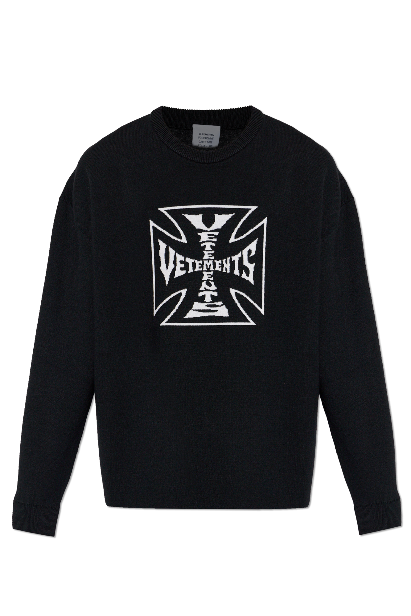 VETEMENTS Wełniany Sweter Z Okrągłym Dekoltem, Mężczyźni, Czarny