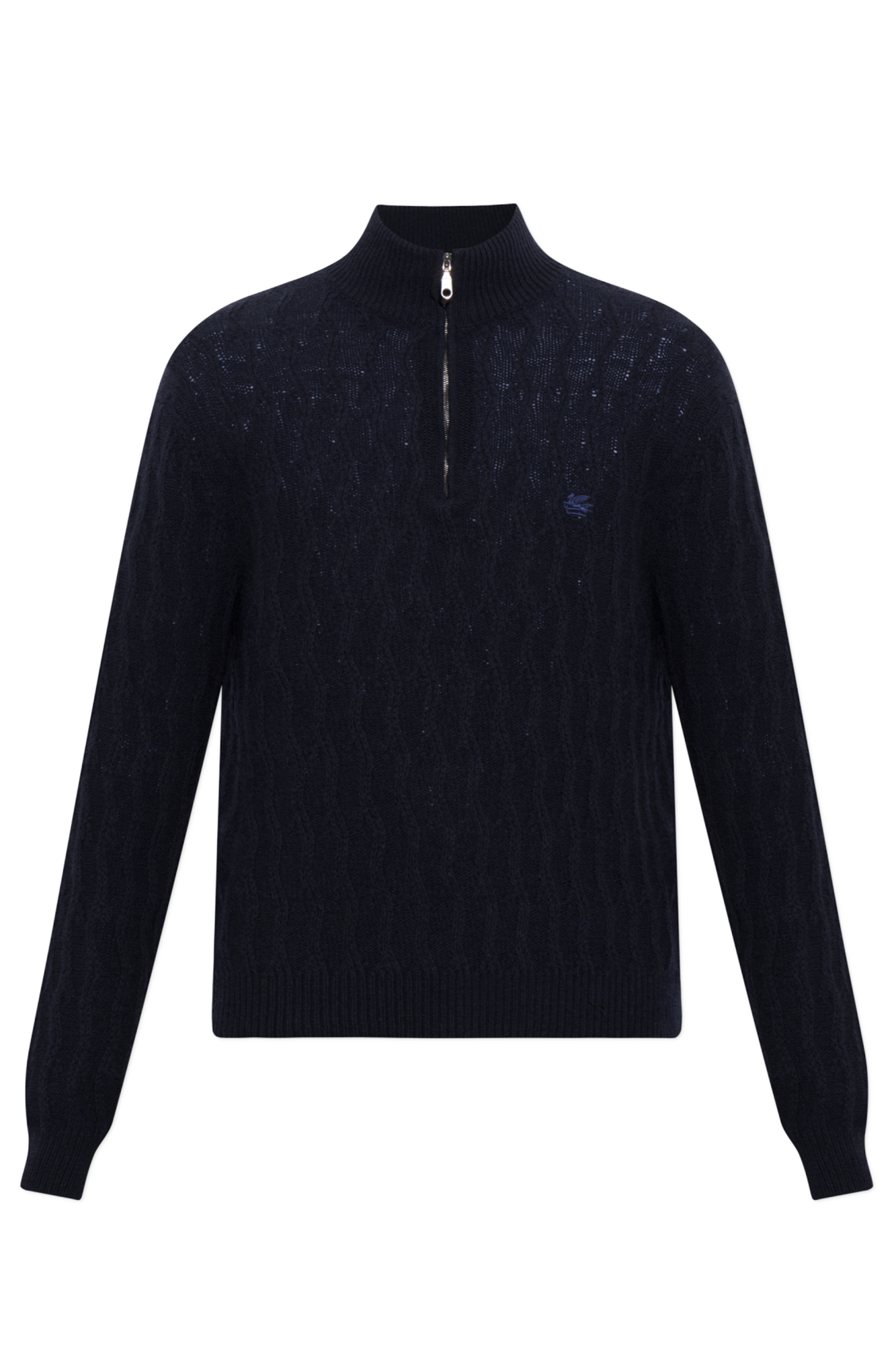 Etro Kaszmirowy Sweter Z Wyszytym Logo, Mężczyźni, Granatowy