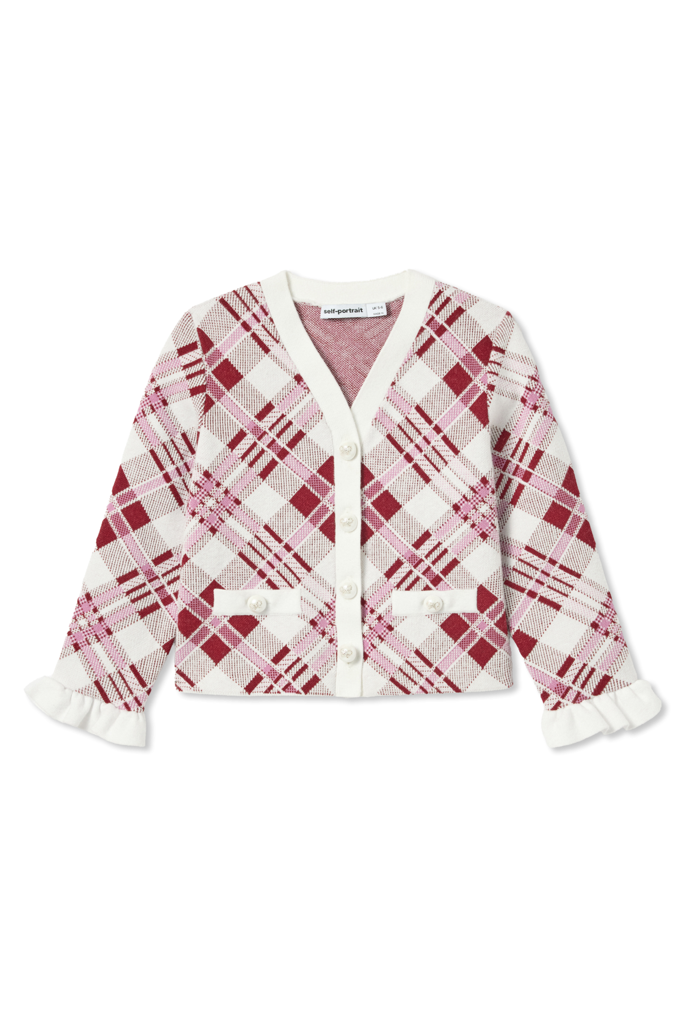 Self-Portrait Kids Kardigan Ze Wzorem W Kratkę, Unisex, Bordo