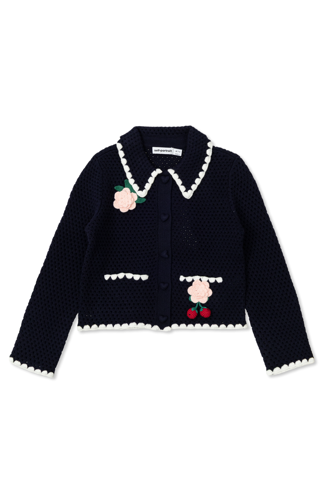 Self-Portrait Kids Kardigan Z Motywem Kwiatowym, Unisex, Granatowy