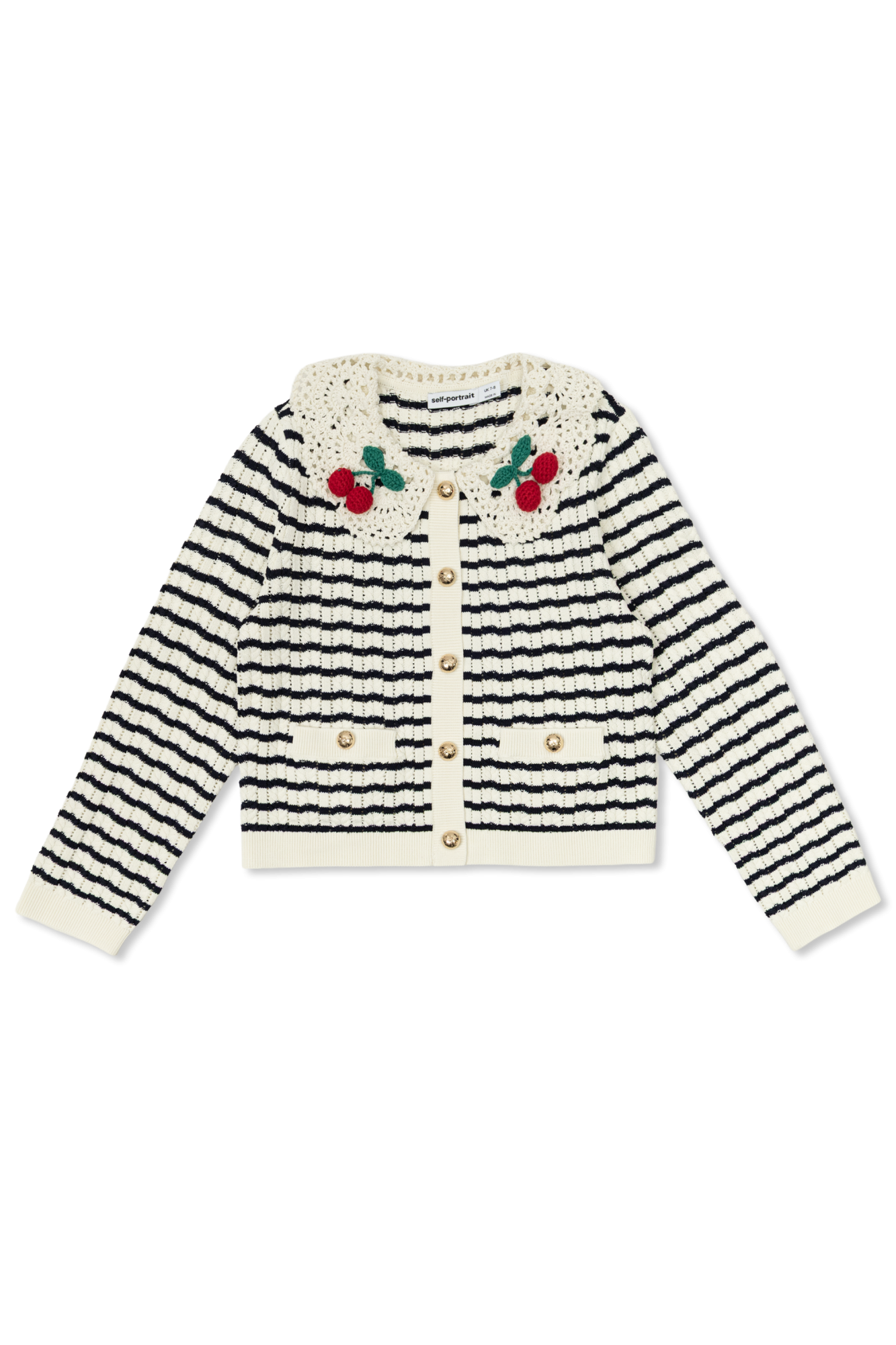 Self-Portrait Kids Kardigan Z Szydełkowym Kołnierzem, Unisex, Kremowy