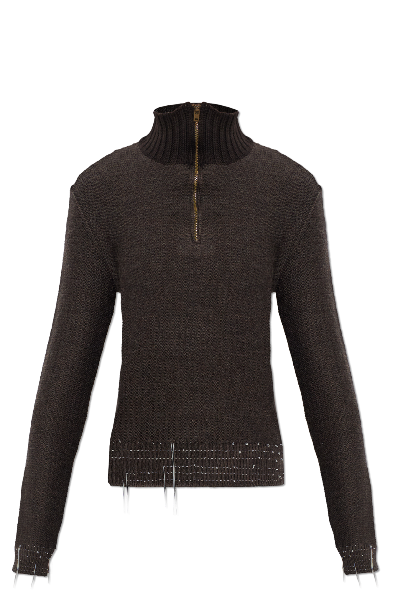 Maison Margiela Sweter Z Dekoracyjnymi Nitkami, Kobiety, Brązowy