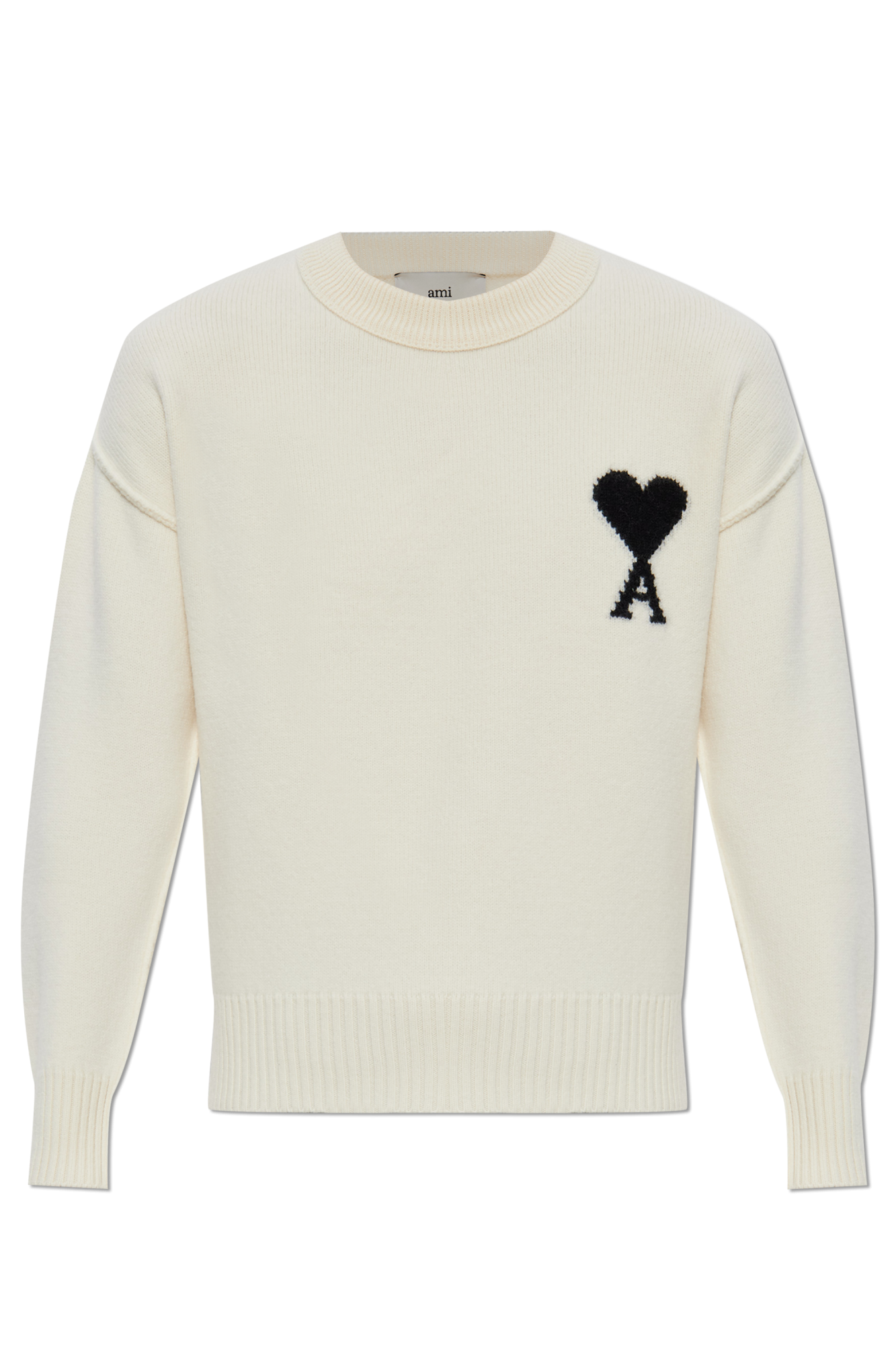 Ami Alexandre Mattiussi Wełniany Sweter Z Logo, Unisex, Kremowy