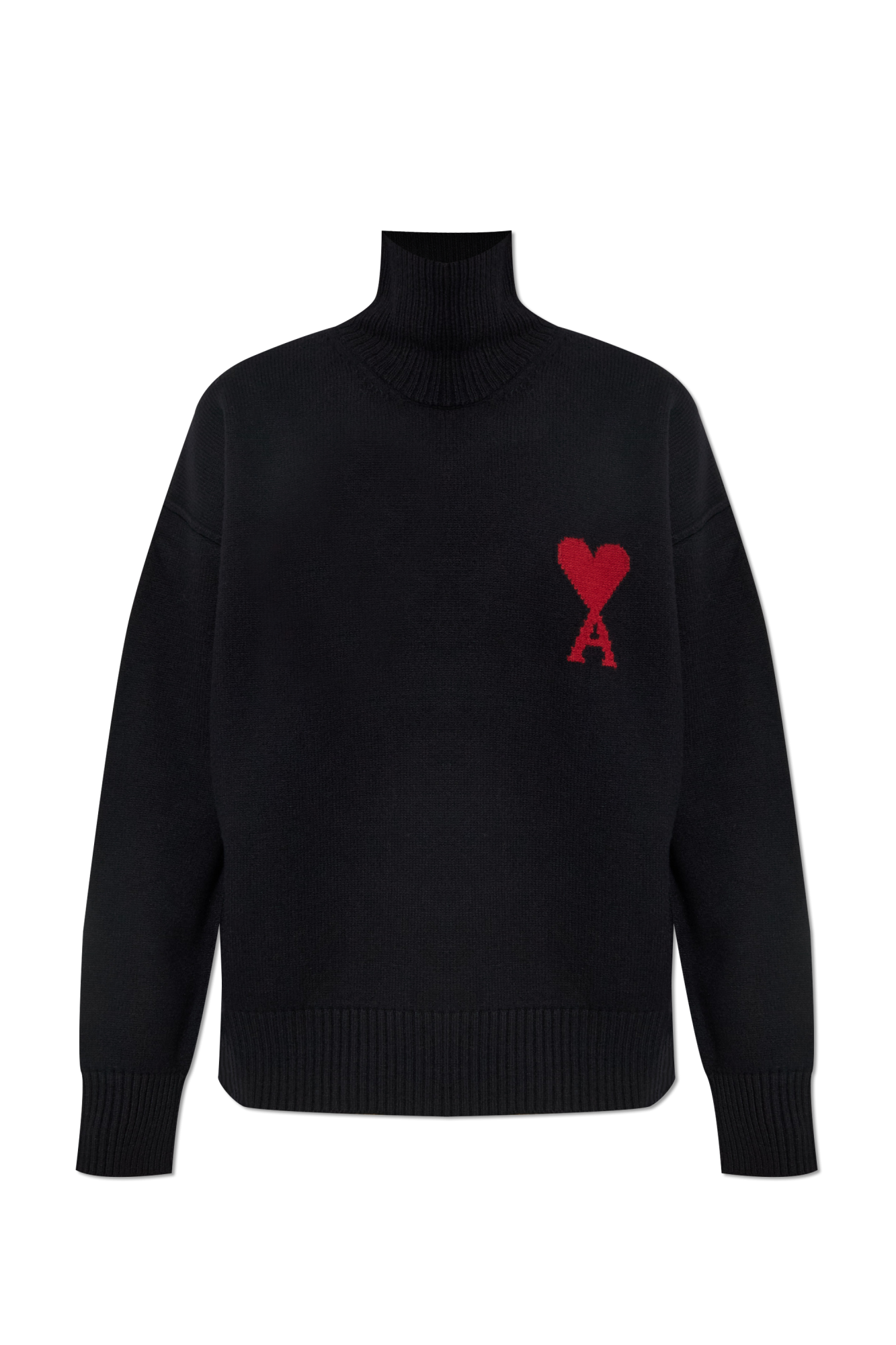 Ami Alexandre Mattiussi Wełniany Golf Z Logo, Unisex, Czarny