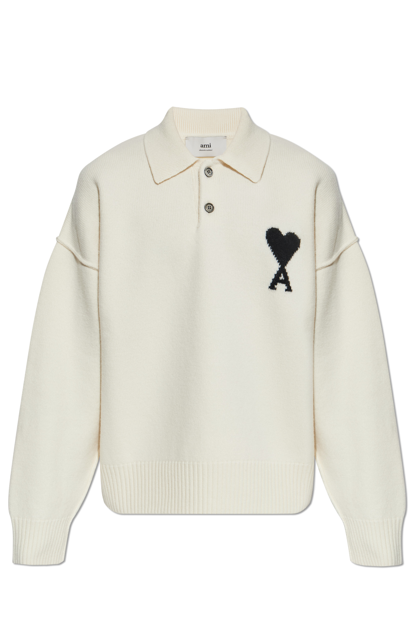 Ami Alexandre Mattiussi Wełniane Polo Z Długimi Rękawami, Unisex, Kremowy