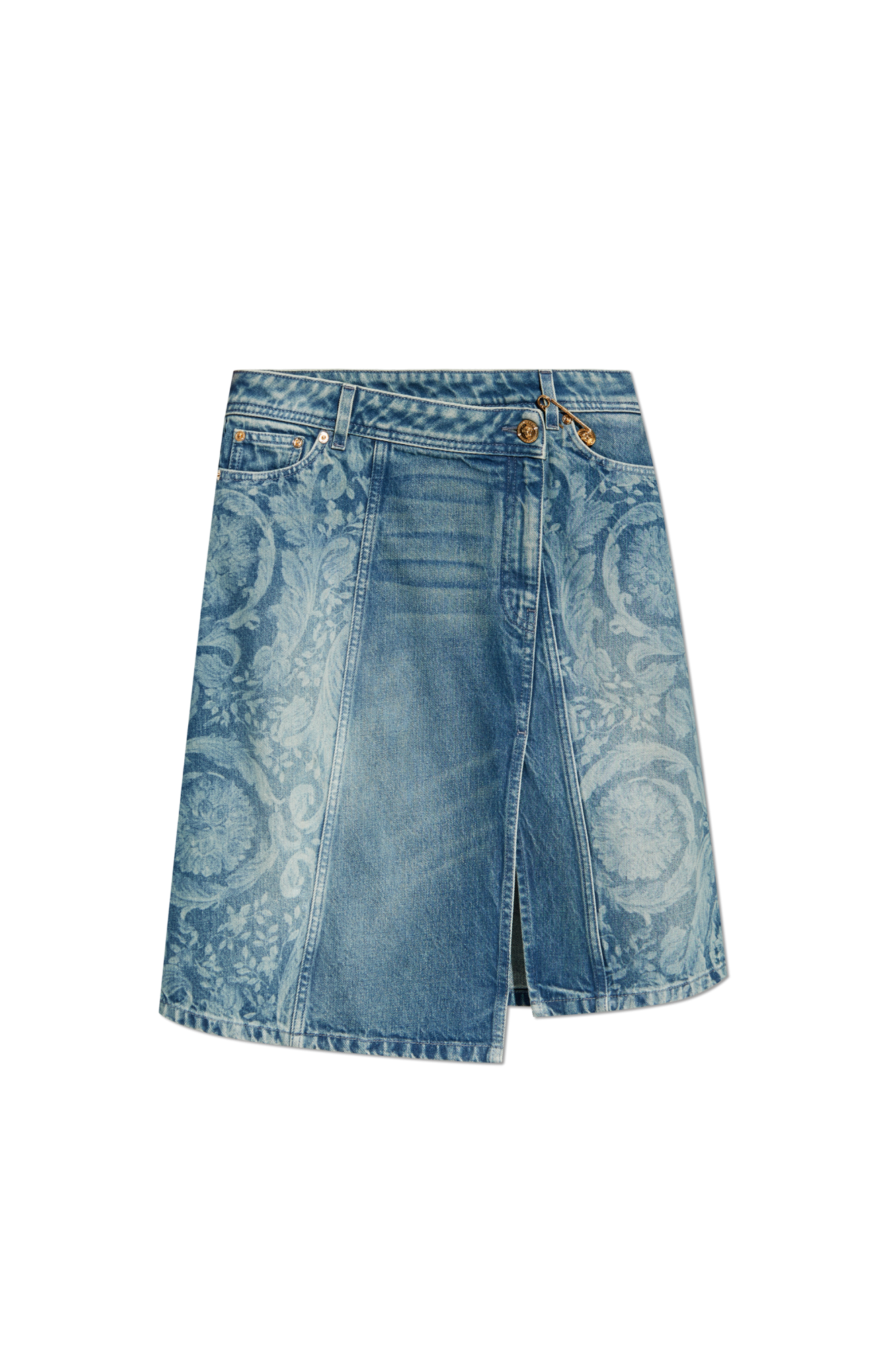 Versace Jeansowa Spódnica Z Rozcięciem Z Przodu, Kobiety, Niebieski