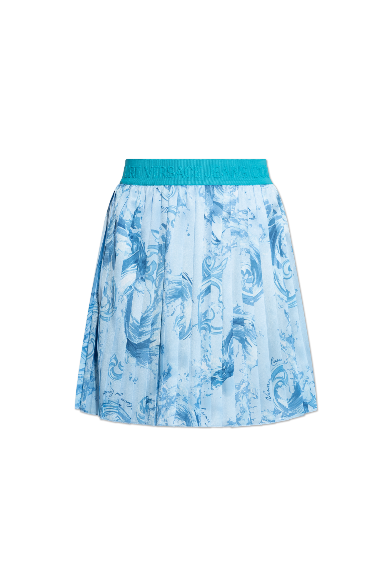 Versace Jeans Couture Plisowana Spódnica Ze Wzorem `barocco`, Kobiety, Niebieski