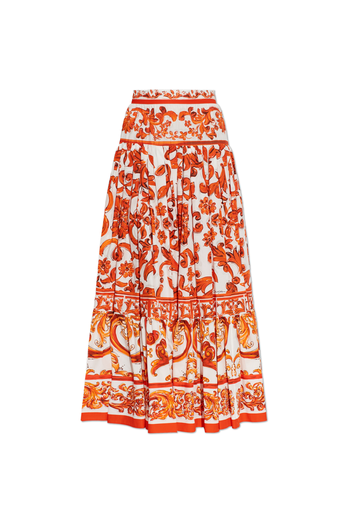 Dolce & Gabbana Długa Spódnica Z Nadrukiem `Majolica`, Kobiety, Pomarańczowy