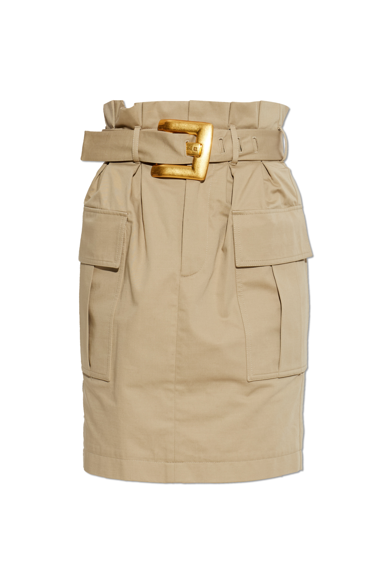Balmain Bawełniana Spódnica Z Paskiem, Kobiety, Beżowy