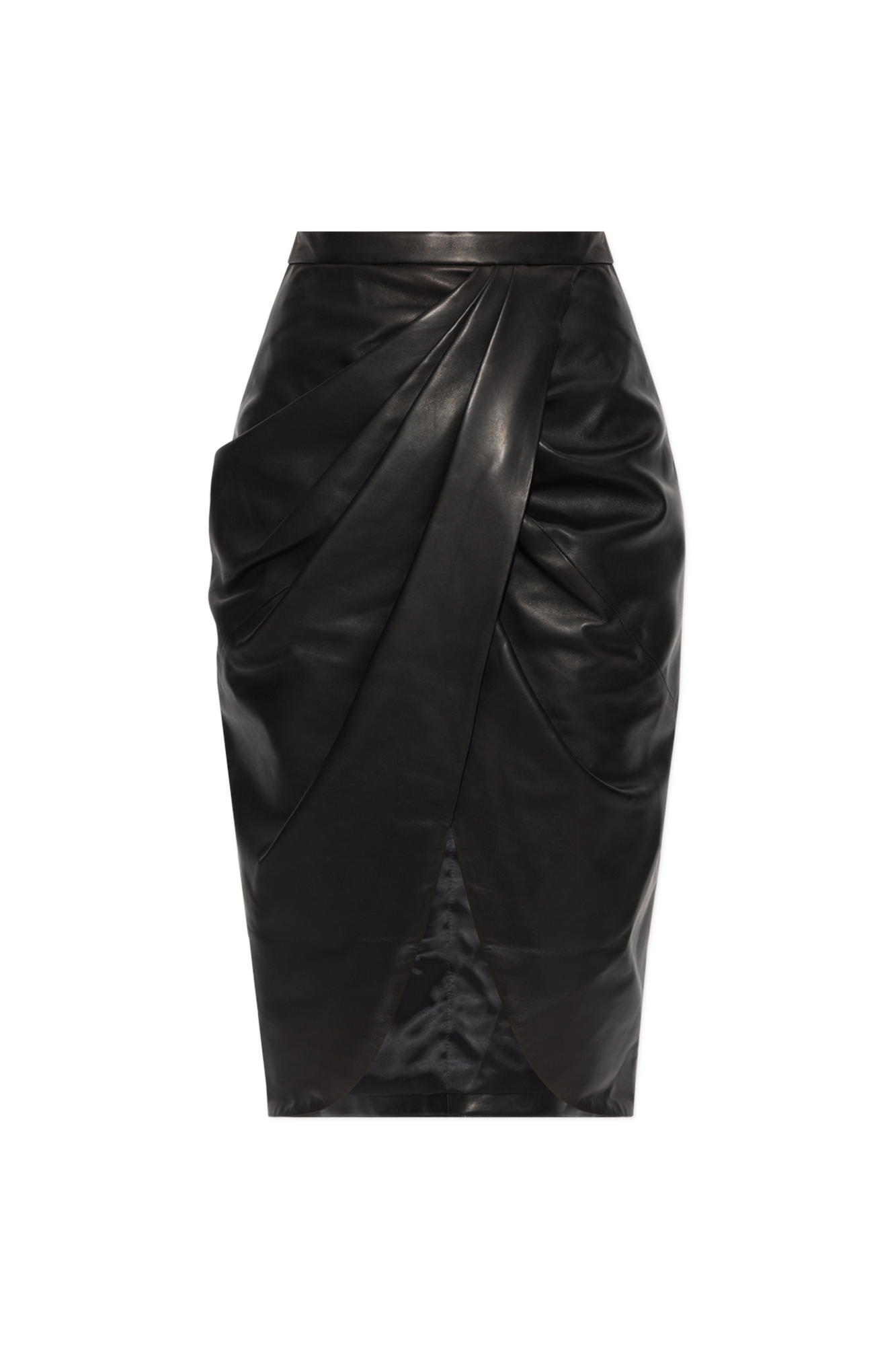 Balmain Skórzana Spódnica Z Zakładkami, Kobiety, Czarny