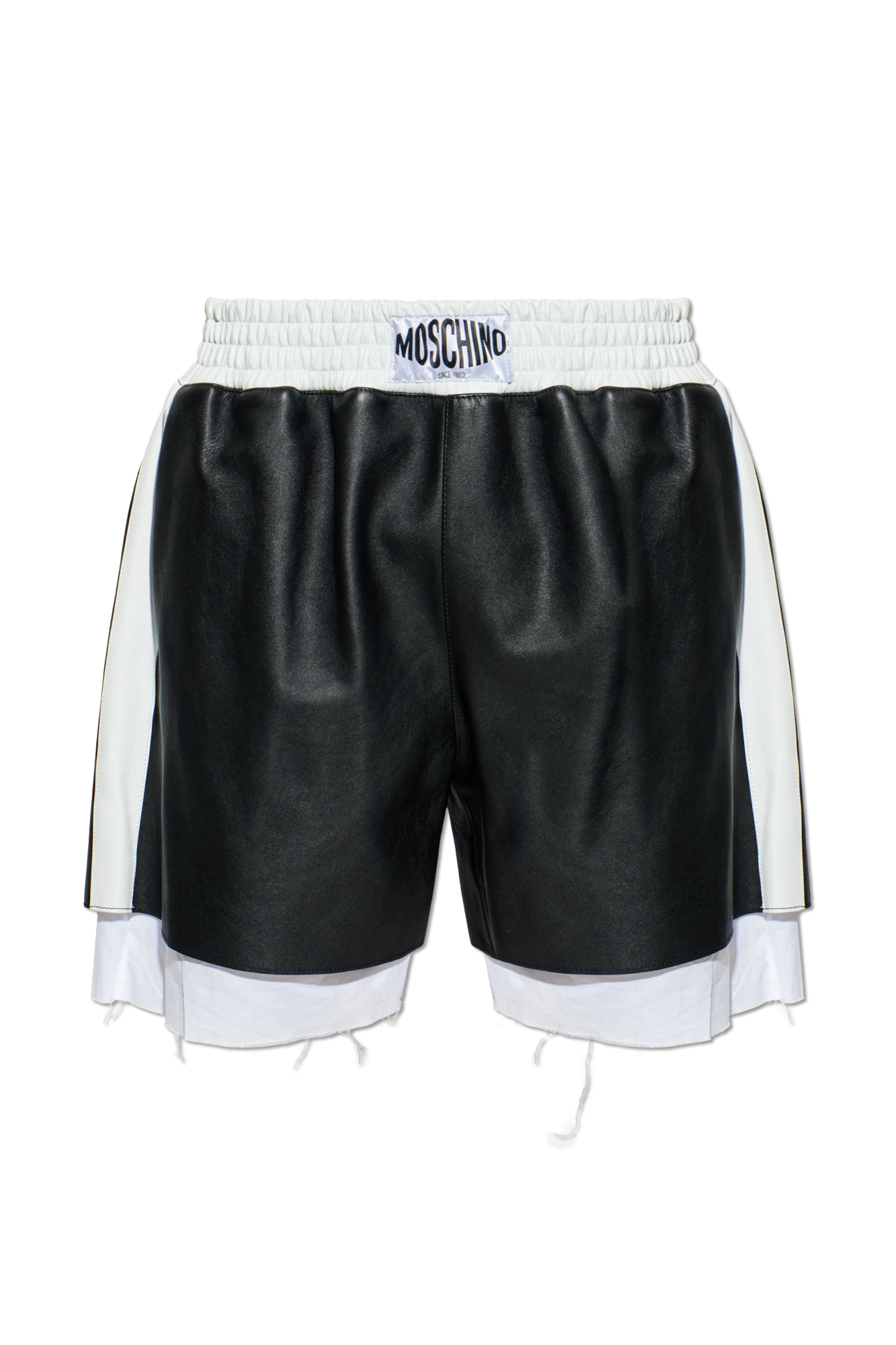 Moschino Skórzane Szorty Z Logo, Mężczyźni, Czarny