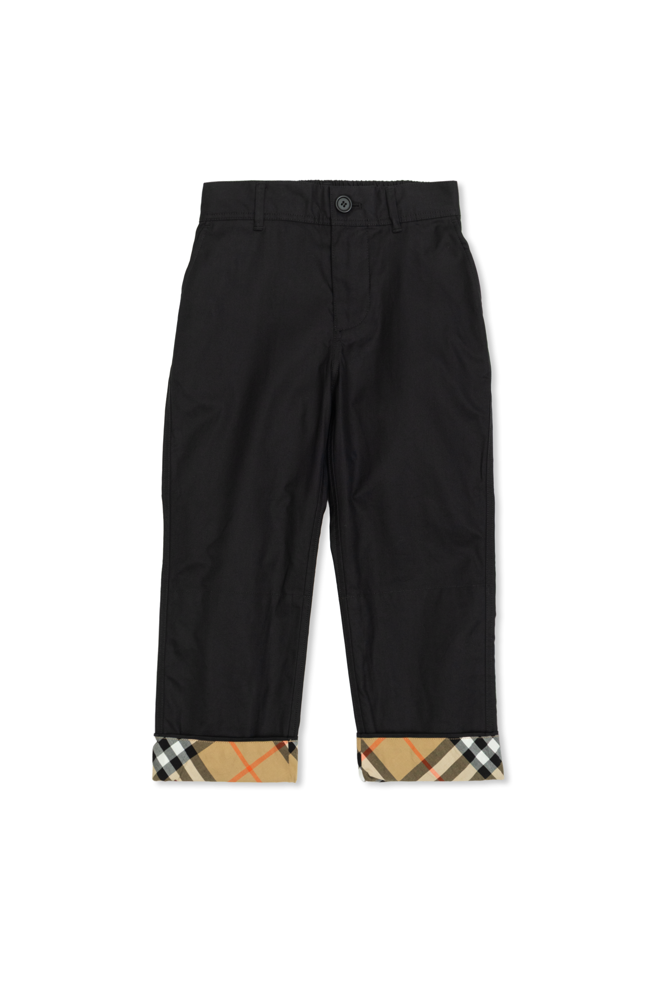 Burberry Kids Bawełniane Spodnie Z Zawijanymi Nogawkami, Unisex, Czarny