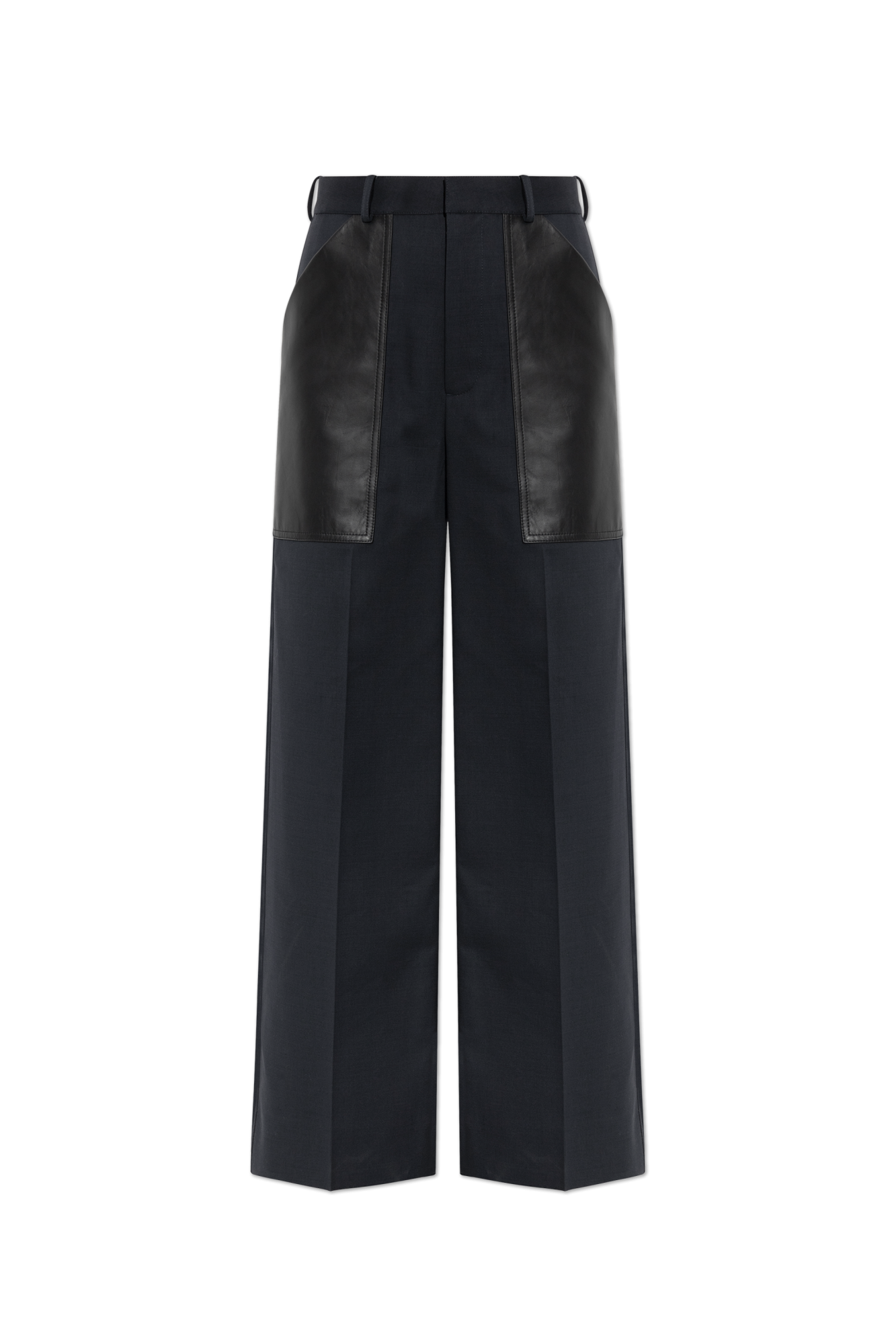 Bottega Veneta Spodnie Ze Skórzanymi Kieszeniami, Kobiety, Granatowy