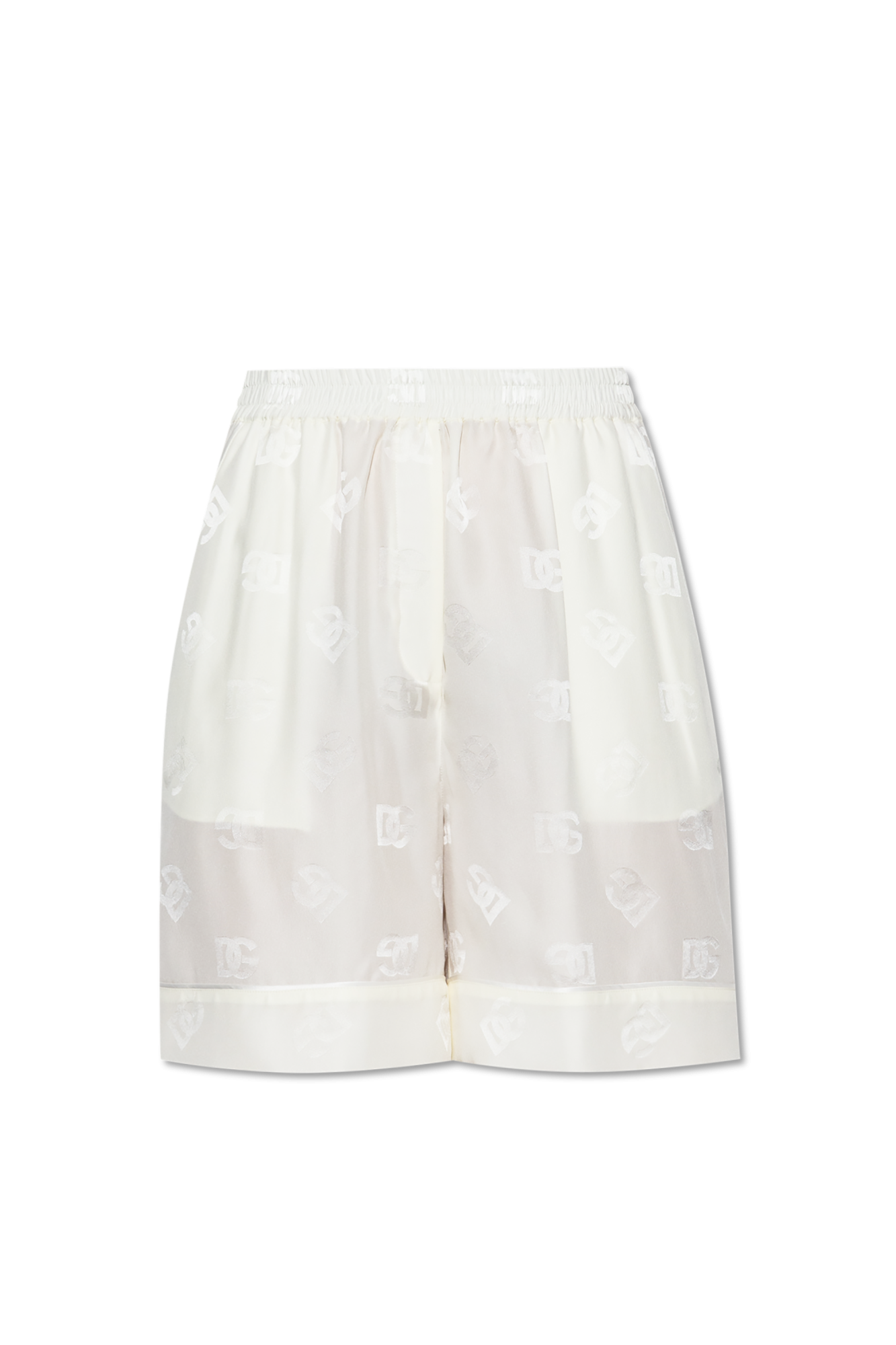 Dolce & Gabbana Jedwabne Szorty Z Monogramem, Kobiety, Kremowy