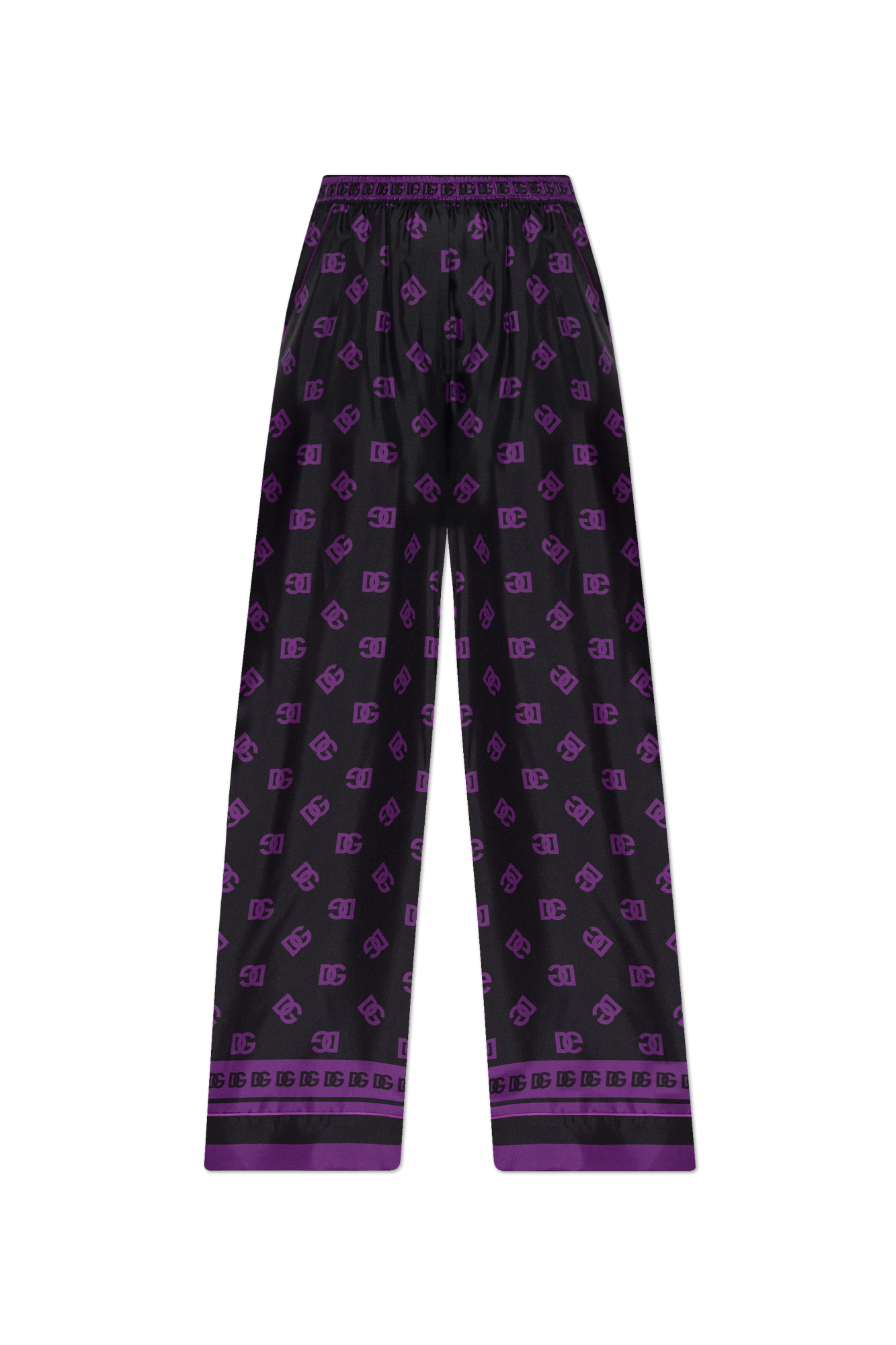Dolce & Gabbana Jedwabne Spodnie Z Monogramem, Kobiety, Czarny