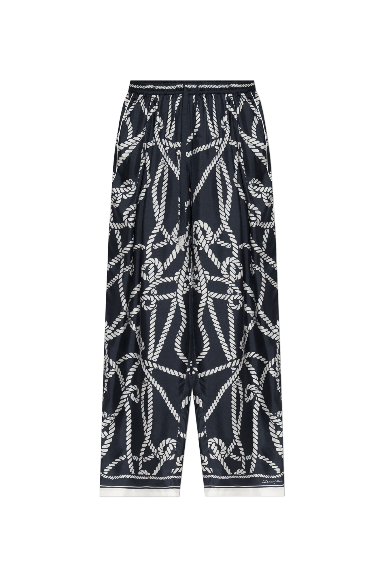 Dolce & Gabbana Jedwabne Spodnie Z Nadrukiem `Marina`, Mężczyźni, Czarny