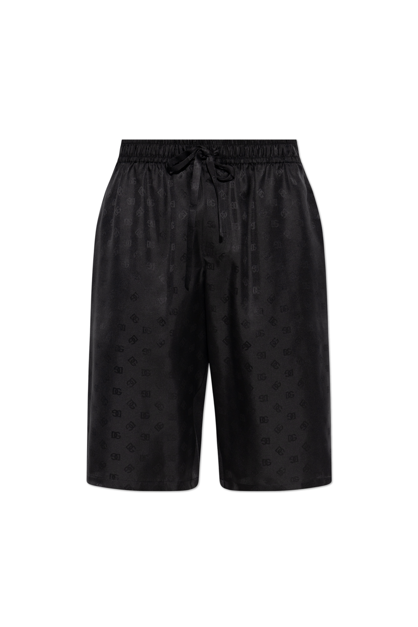 Dolce & Gabbana Jedwabne Szorty Z Monogramem, Mężczyźni, Czarny