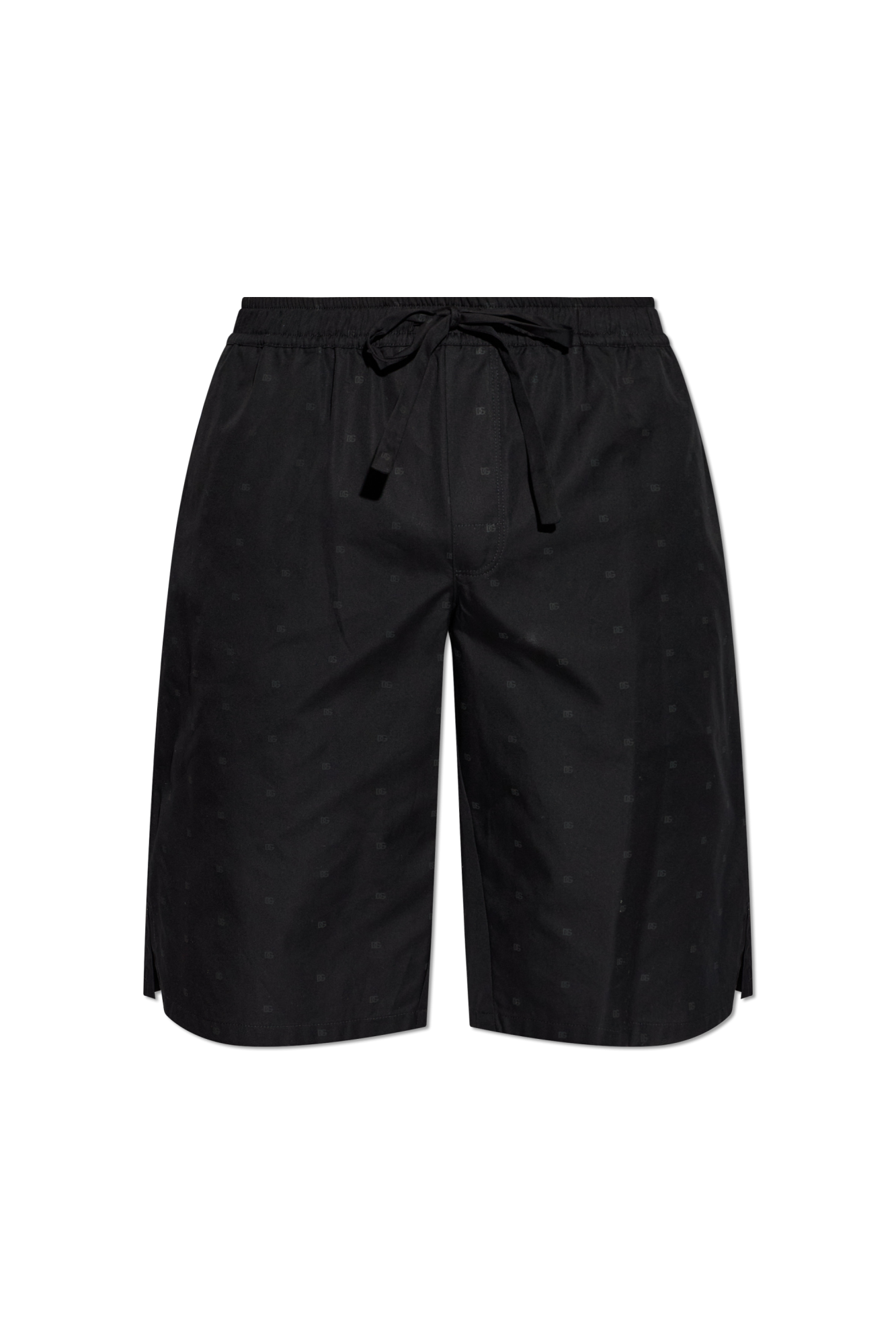 Dolce & Gabbana Bawełniane Szorty Z Monogramem, Mężczyźni, Czarny
