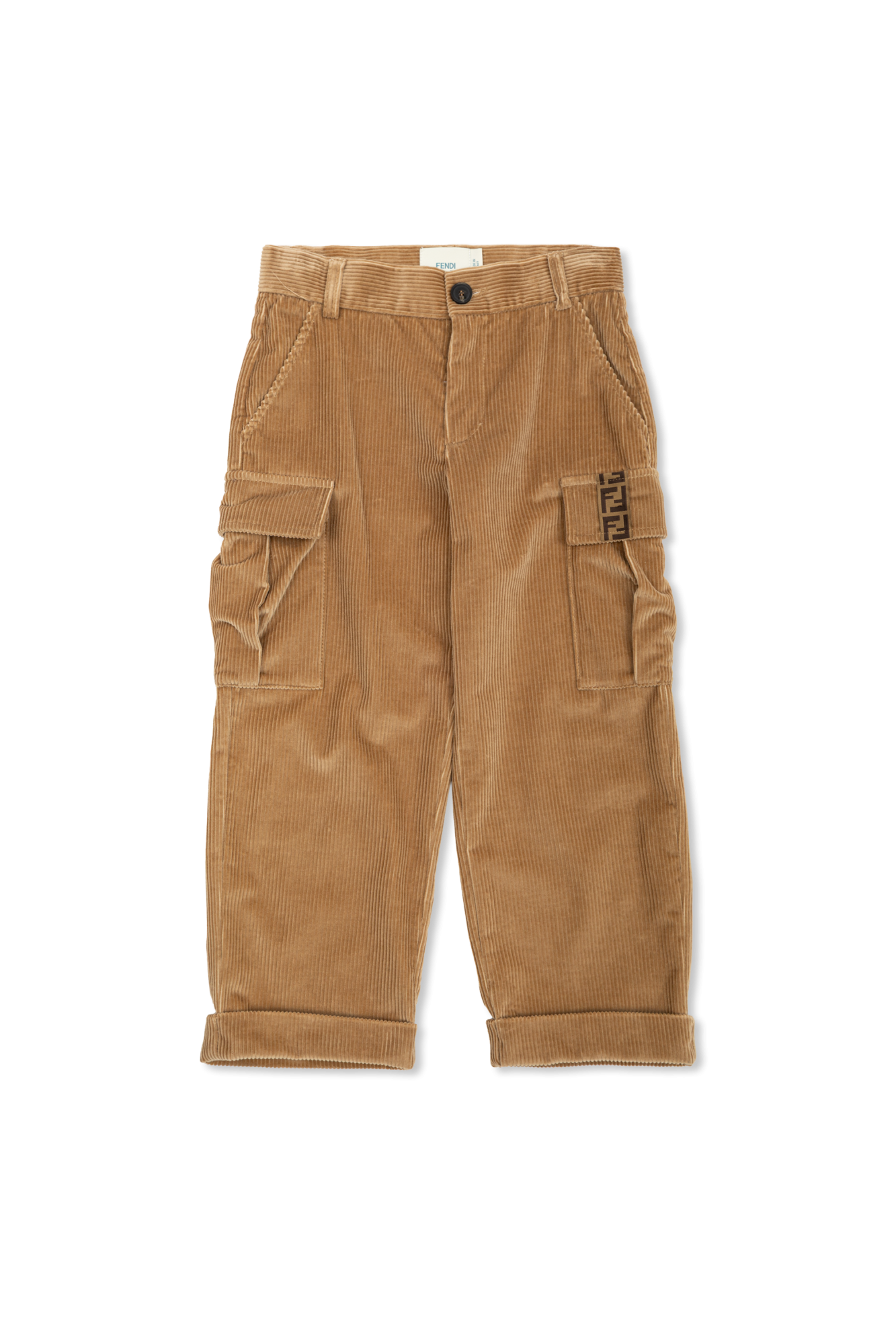 Fendi Kids Sztruksowe Spodnie Z Naszytym Logo, Unisex, Brązowy