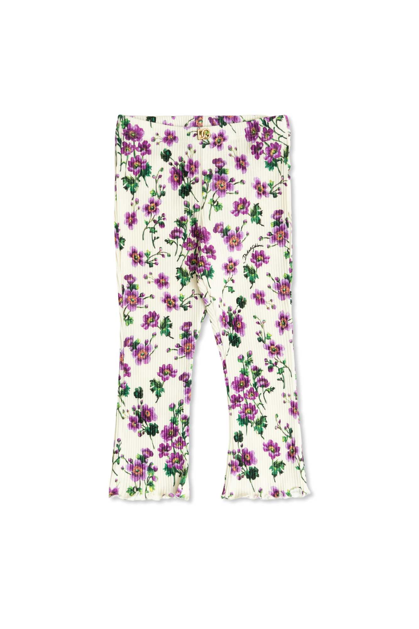 Dolce & Gabbana Kids Prążkowane Spodnie Z Motywem Kwiatowym, Unisex, Beżowy