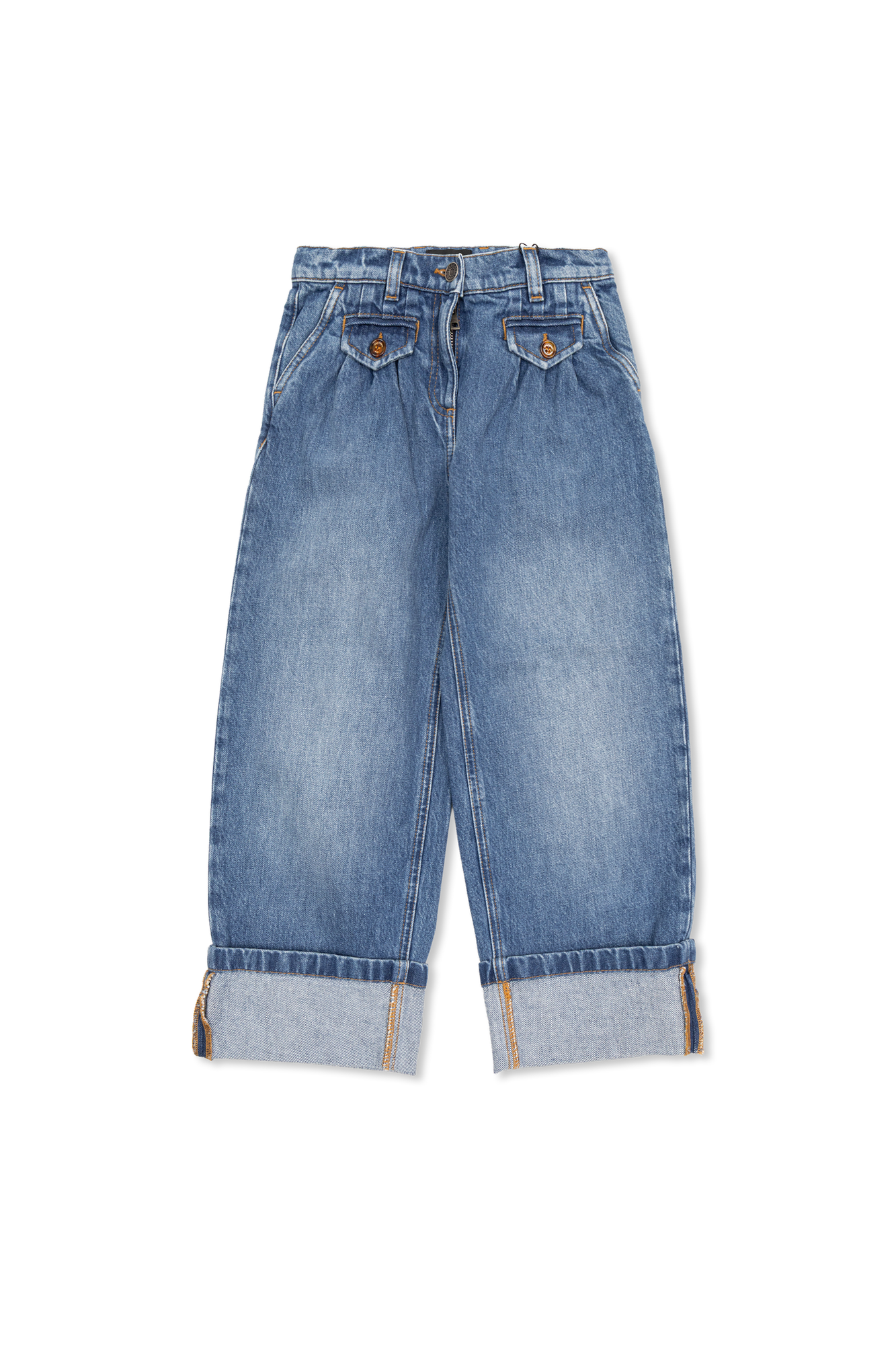 Dolce & Gabbana Kids Jeansowe Spodnie Z Naszytym Logo, Unisex, Niebieski
