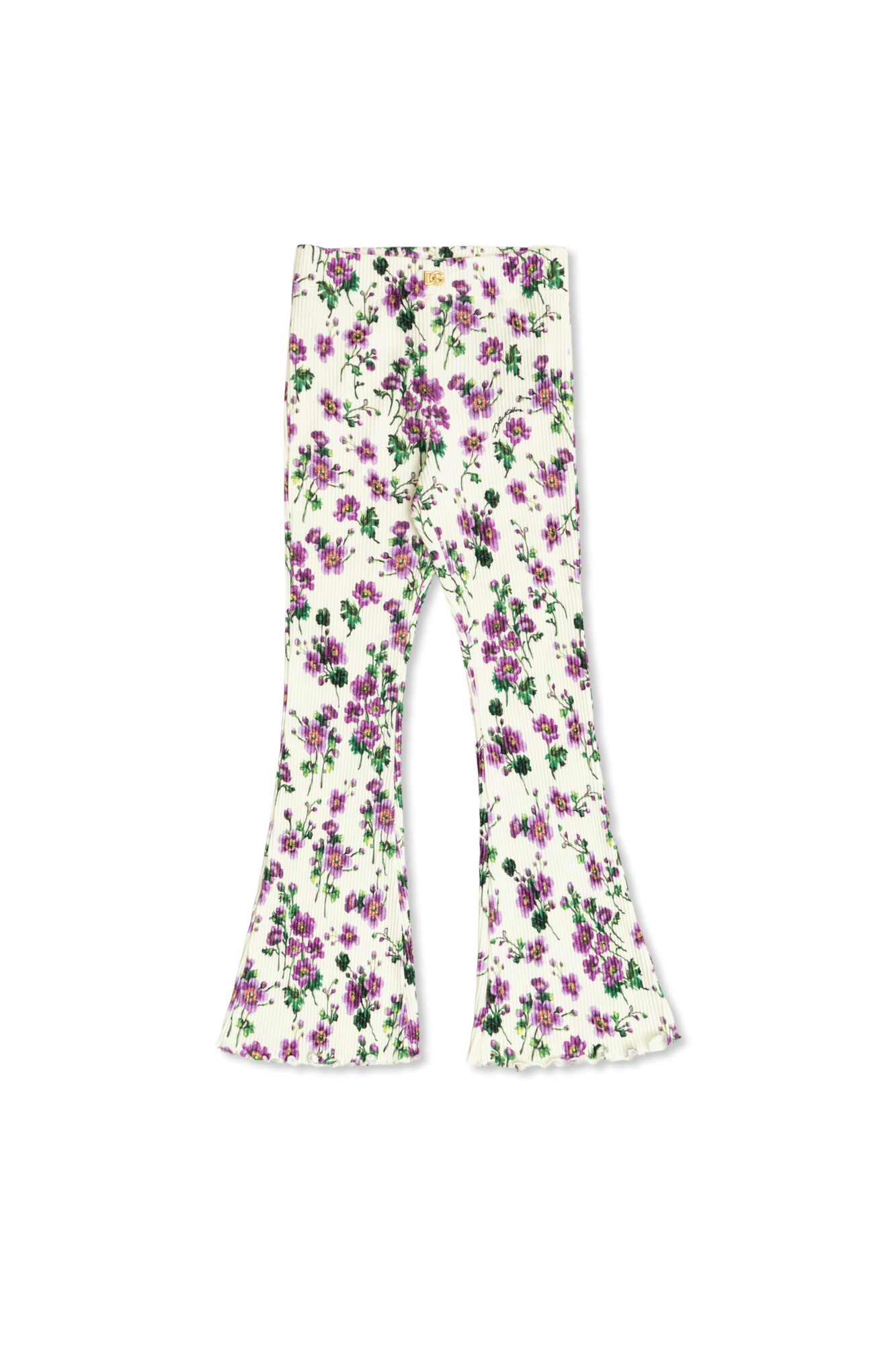 Dolce & Gabbana Kids Prążkowane Spodnie Z Motywem Kwiatowym, Unisex, Beżowy