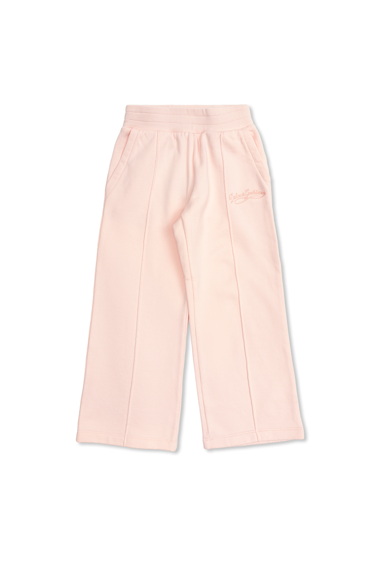 Dolce & Gabbana Kids Bawełniane Spodnie Z Wyszytym Logo, Unisex, Różowy