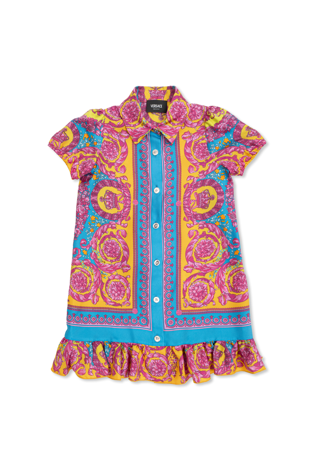 Versace Kids Jedwabna Sukienka Z Falbanką, Unisex, Multikolor