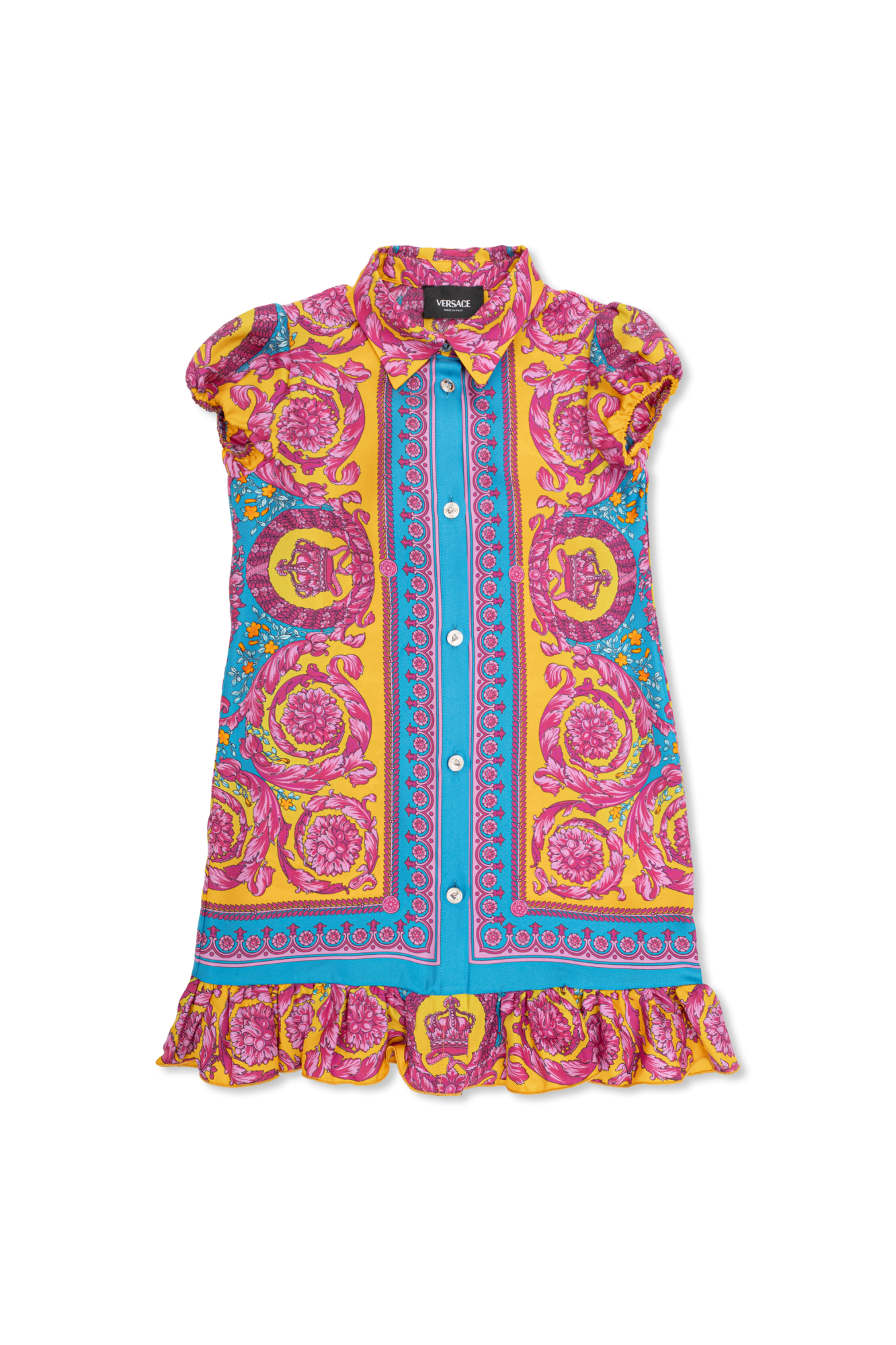 Versace Kids Jedwabna Sukienka Z Falbanką, Unisex, Multikolor