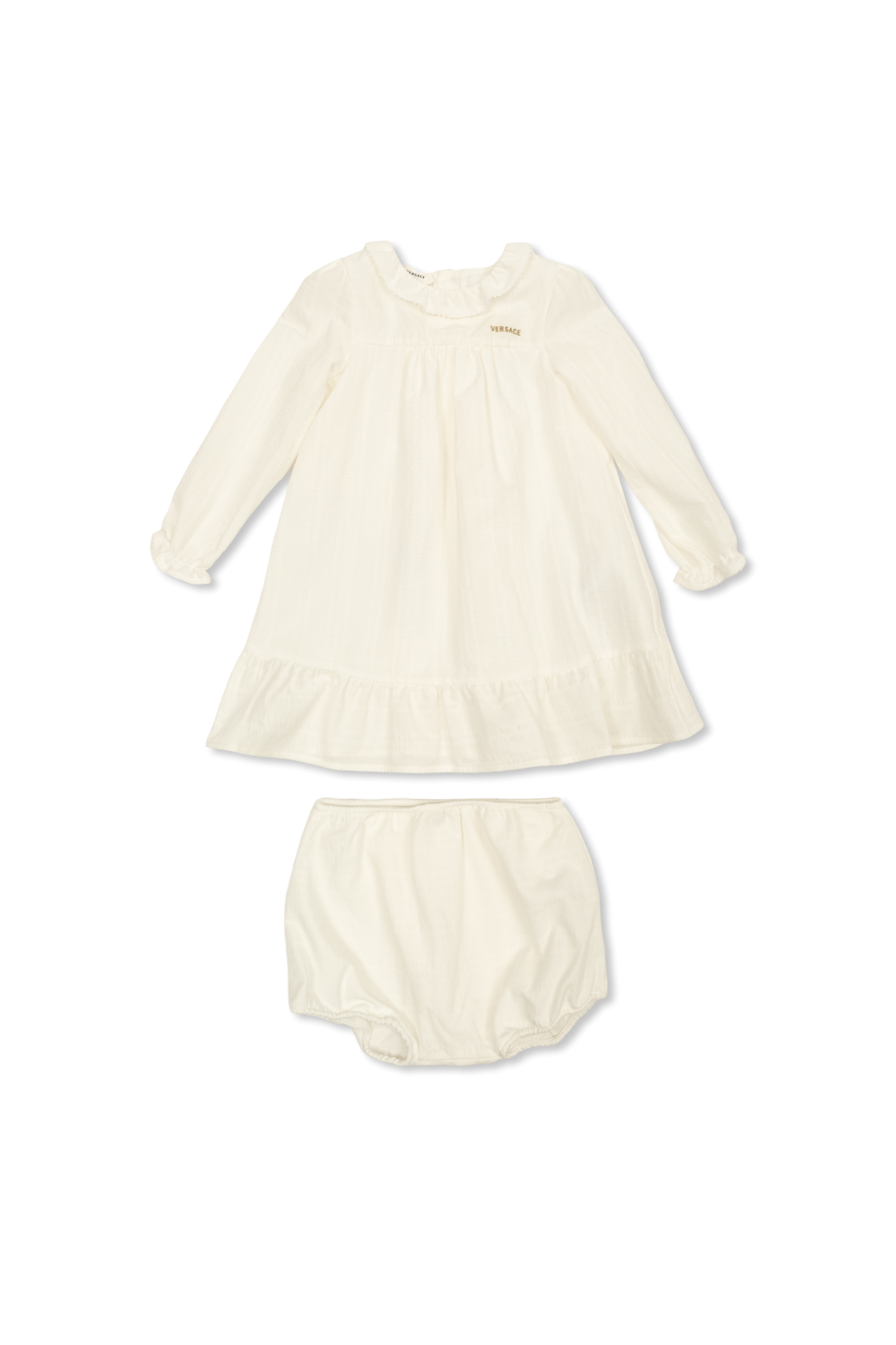 Versace Kids Bawełniana Sukienka Z Wyszytym Logo, Unisex, Kremowy