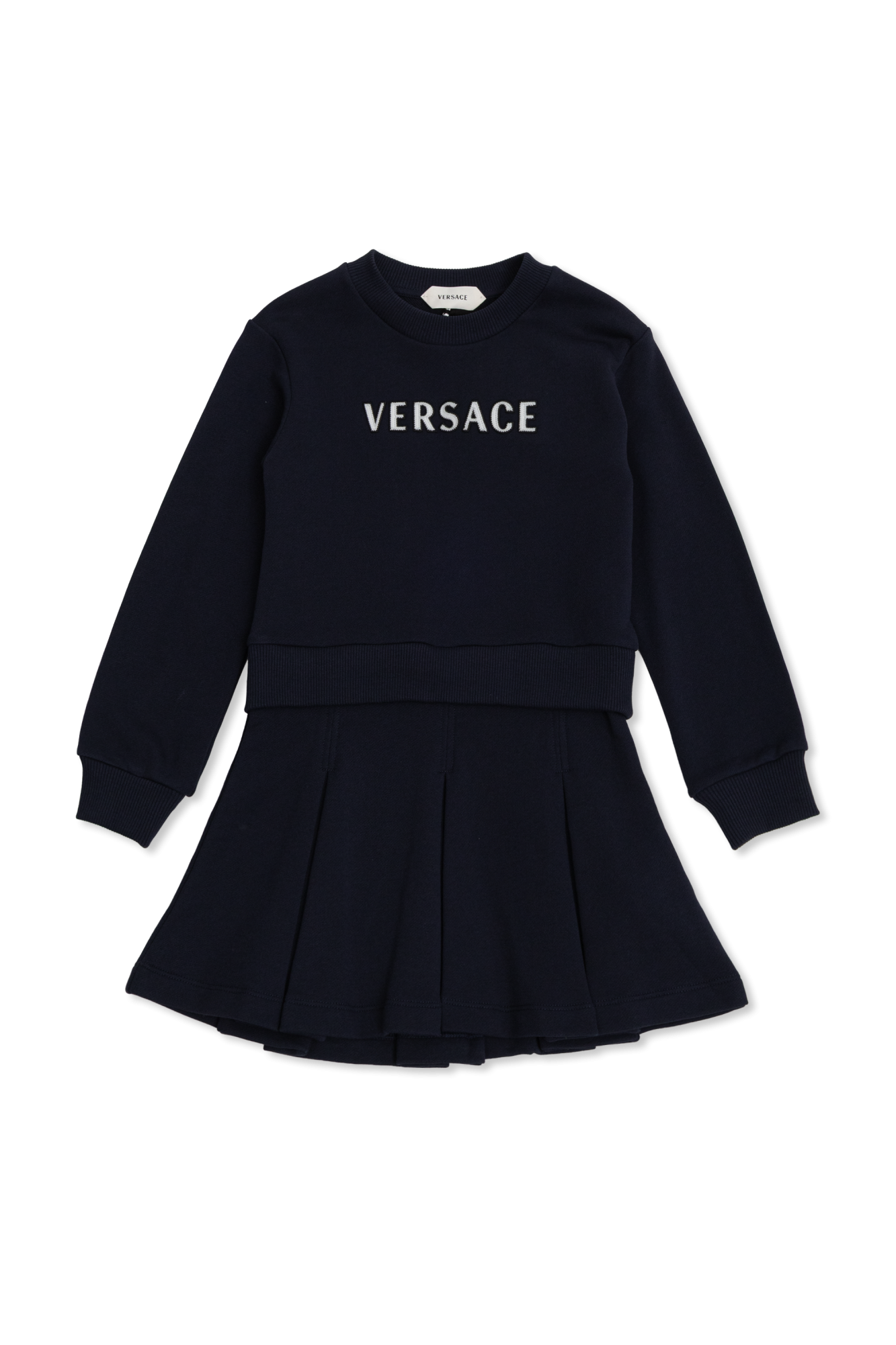 Versace Kids Bawełniana Sukienka Z Wyszytym Logo, Unisex, Granatowy