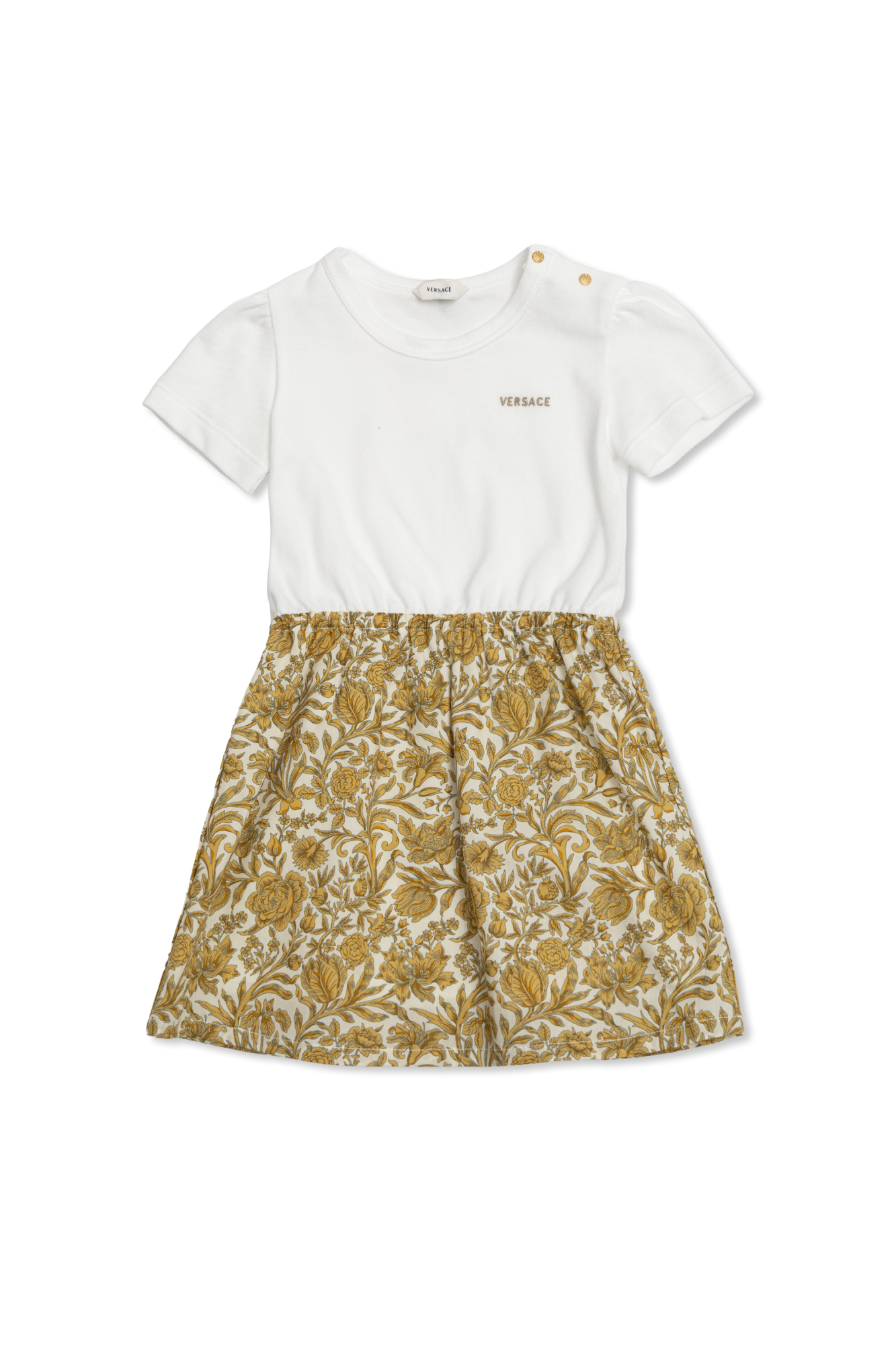 Versace Kids Bawełniana Sukienka Z Nadrukiem, Unisex, Beżowy