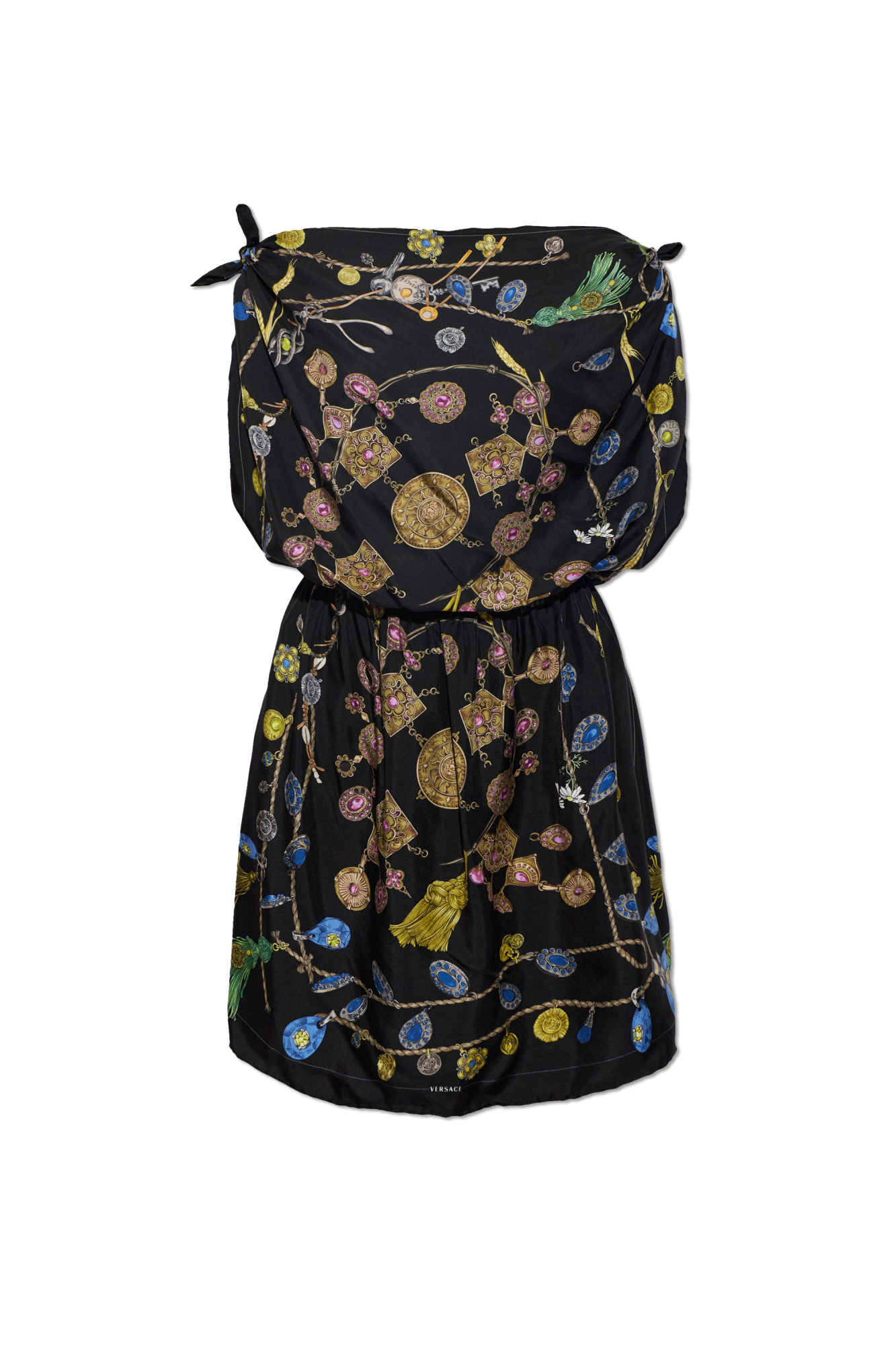 Versace Jedwabna Sukienka Z Nadrukiem `Broken Jewels`, Kobiety, Czarny
