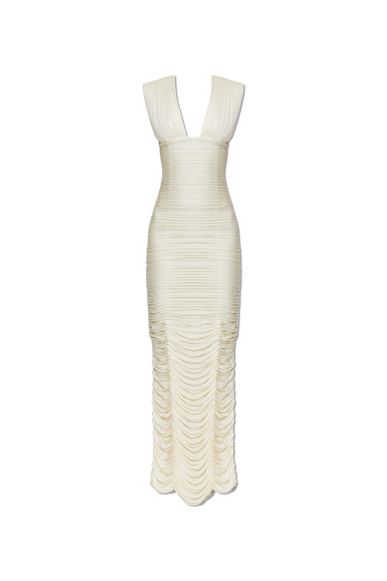 Versace Drapowana Sukienka Z Rozcięciem Z Tyłu, Kobiety, Kremowy