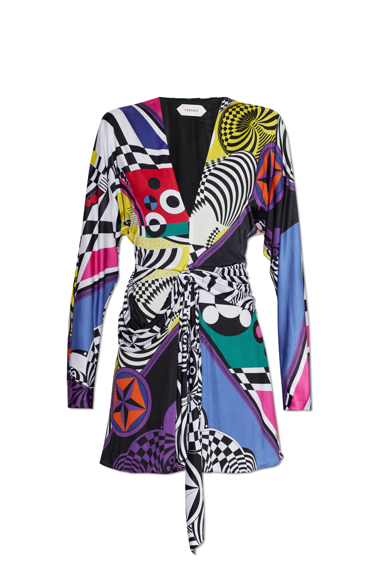 Versace Wzorzysta Sukienka Z Dekoracyjnym Wiązaniem W Talii, Kobiety, Multikolor