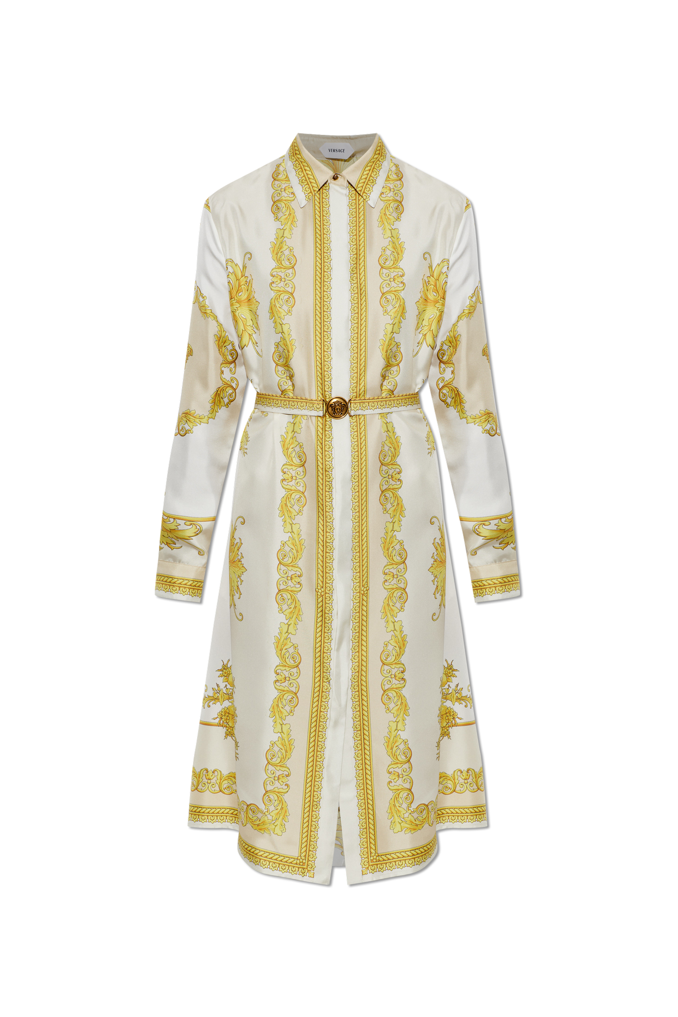 Versace Jedwabna Sukienka Z Nadrukiem `New Barocco`, Kobiety, Kremowy