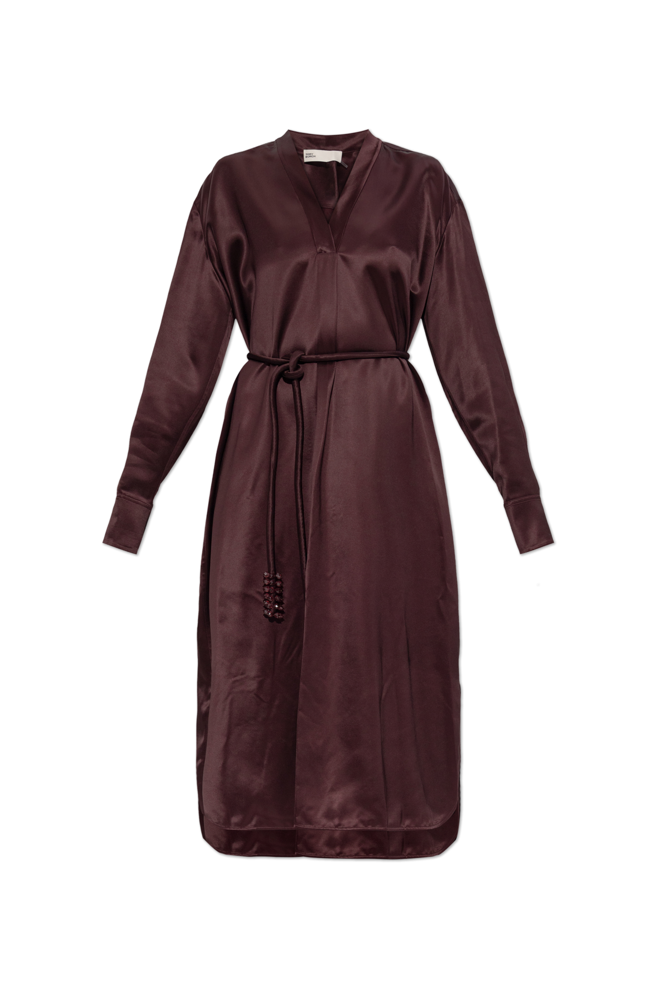 Tory Burch Satynowa Sukienka Z Dekoracyjnym Sznurkiem, Kobiety, Bordo
