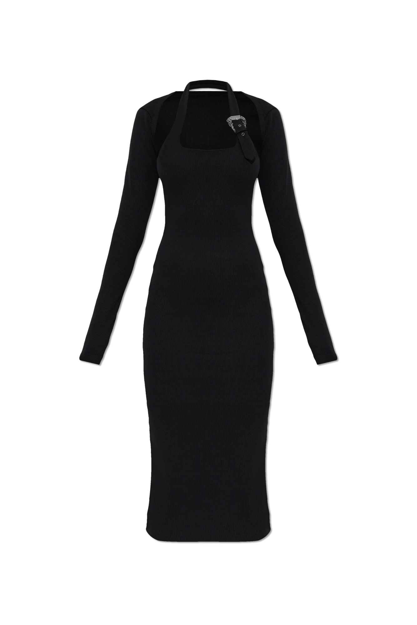 Versace Jeans Couture Prążkowana Sukienka O Dopasowanym Kroju, Kobiety, Czarny