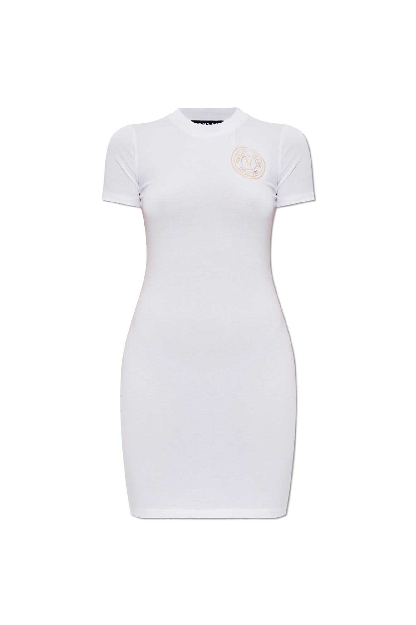 Versace Jeans Couture Sukienka Z Nadrukowanym Logo, Kobiety, Biały