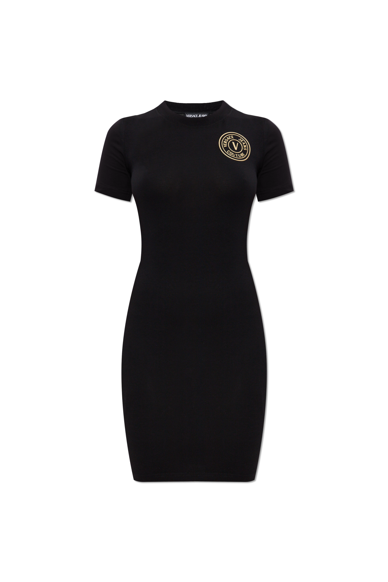 Versace Jeans Couture Sukienka Z Nadrukowanym Logo, Kobiety, Czarny