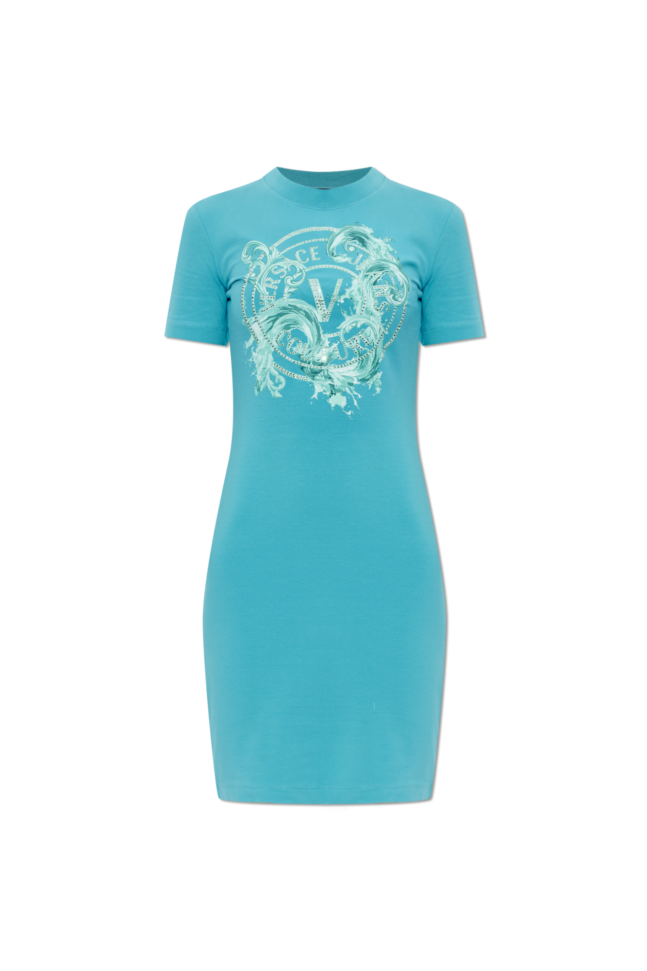 Versace Jeans Couture Sukienka Z Nadrukiem I Połyskującymi Cekinami, Kobiety, Niebieski